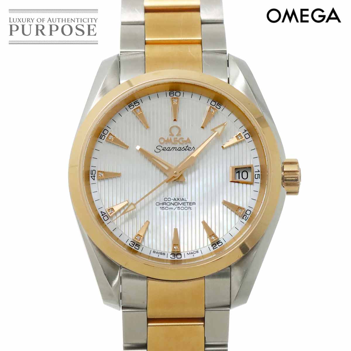 ゼロ OMEGA シーマスター アクアテラ 二人組 231 20 39 21 55 001 メンズ ウオッチ 11P 金剛石 デイト 白いこと甲殻 K18PG さくら色ゴールド 自動小銃一巻き Seamaster 【中古】