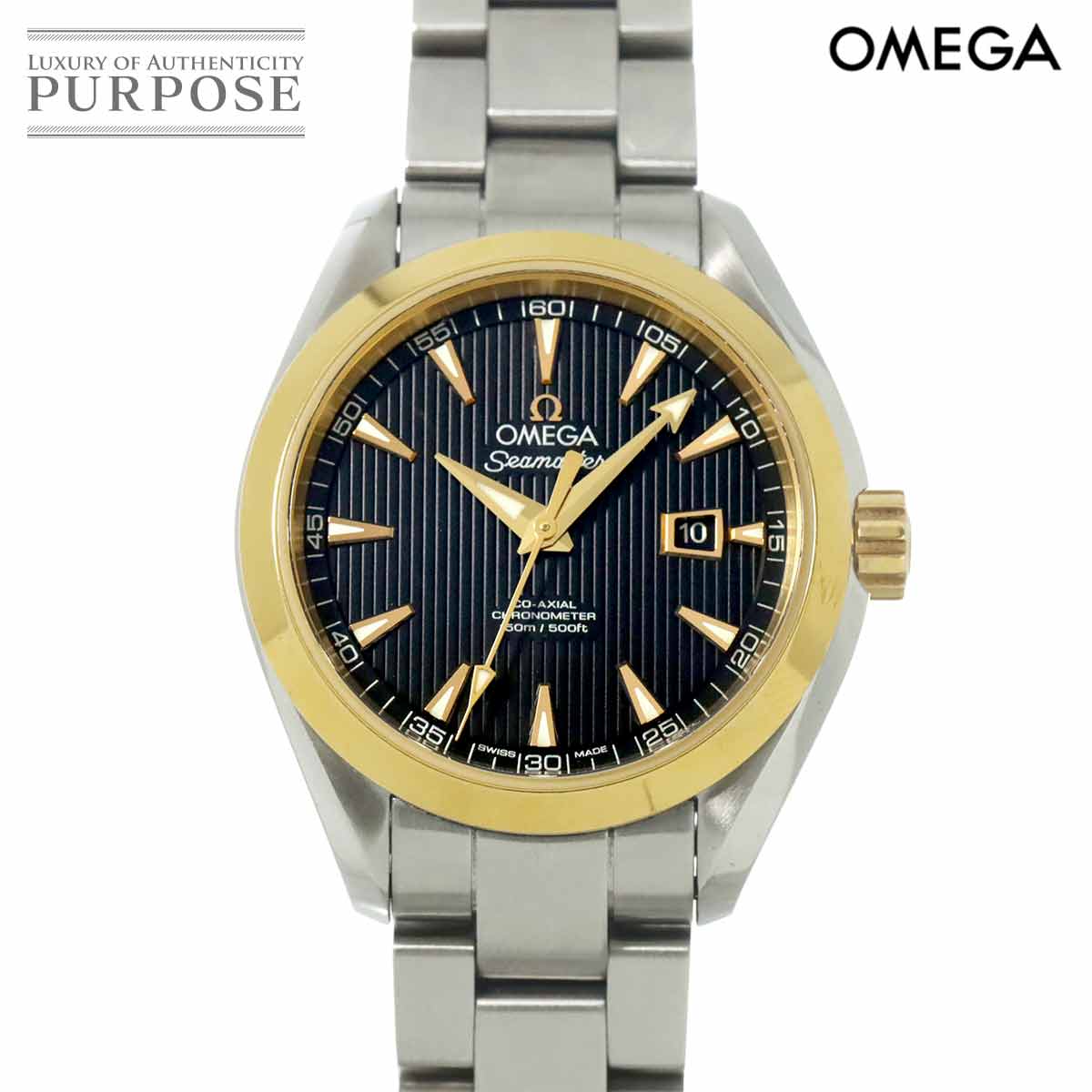 ゼロ OMEGA シーマスター アクアテラ コーアクシャル 二人組 231 20 34 20 01 004 ボーイズ ウオッチ デイト 黒いこと YG 黄色ゴールド オートマ 自動小銃一巻き ご覧なさる Seamaster 【中古】