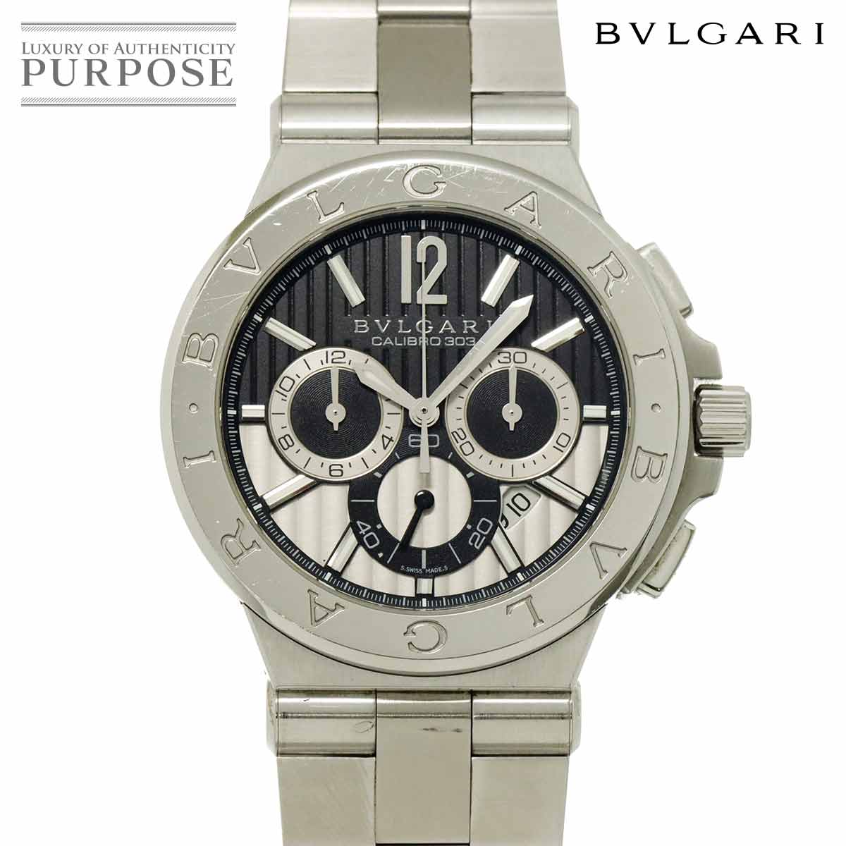 ブルガリ BVLGARI ディアゴノ カリブロ303 DG42SCH クロノグラフ メンズ 腕時計 デイト ブラック シルバー オートマ 自動巻き Diagono Calibro 【中古】｜VINTAGE LOVER PURPOSE