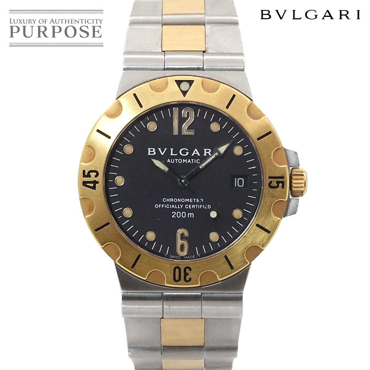 ブルガリ BVLGARI ディアゴノ スクーバー コンビ SD38SG メンズ 腕時計 デイト ブラック K18YG イエローゴールド オートマ 自動巻き ウォッチ Diagono 【中古】
