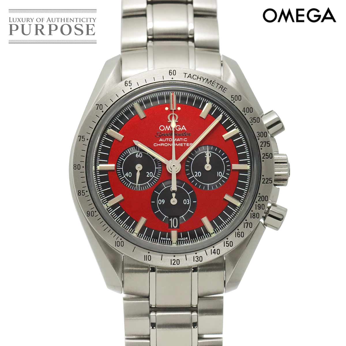 【新品完成 済み】 ゼロ OMEGA 素早さお師匠さん シューマッハ 昔ばなし 3506 61 クロノグラフ メンズ ウオッチ デイト 赤いこと 自動小銃一巻き Speedmaster 【中古】