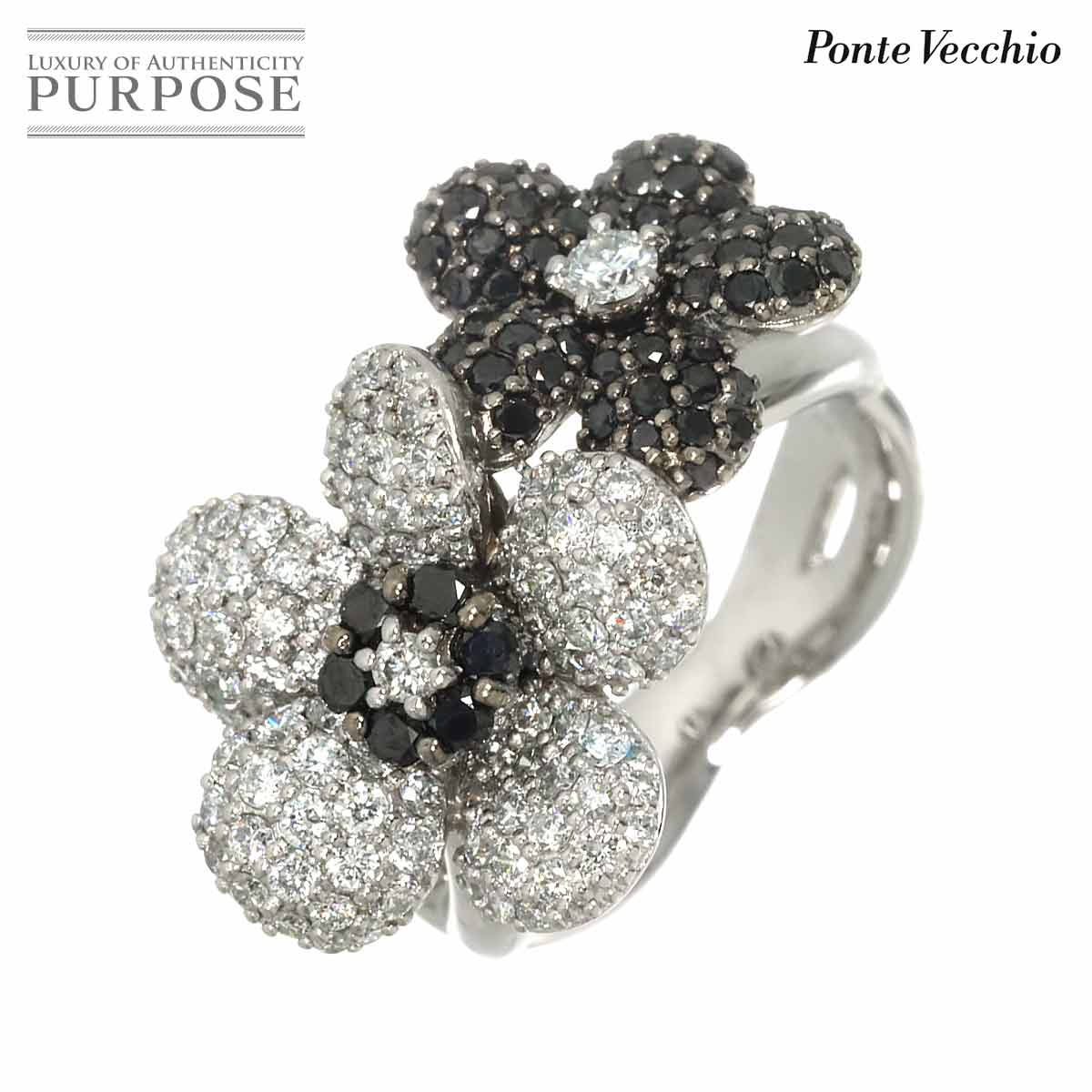 【新品同様】 ポンテヴェキオ Ponte Vecchio 12号 リング ダイヤ 1.16ct ブラックダイヤ 0.75ct K18 WG ホワイトゴールド 750 指輪 Diamond Ring【中古】｜VINTAGE LOVER PURPOSE