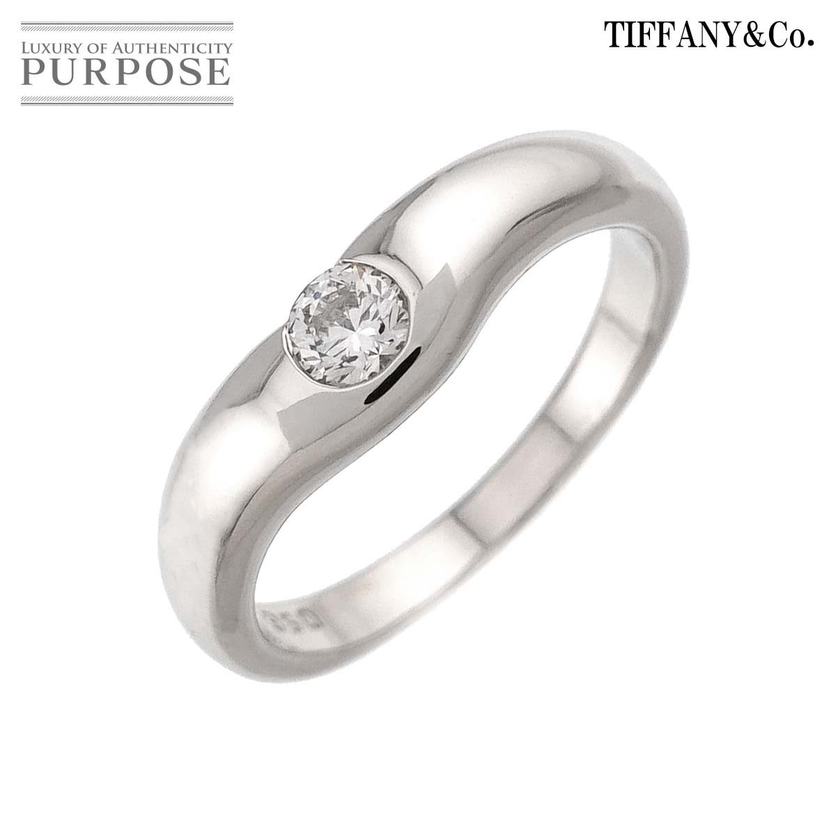 【新品同様】 ティファニー TIFFANY&Co. ワイド カーブド バンド 10.5号 リング ダイヤ 1P Pt プラチナ 指輪 Curved Band Diamond Ring 【中古】