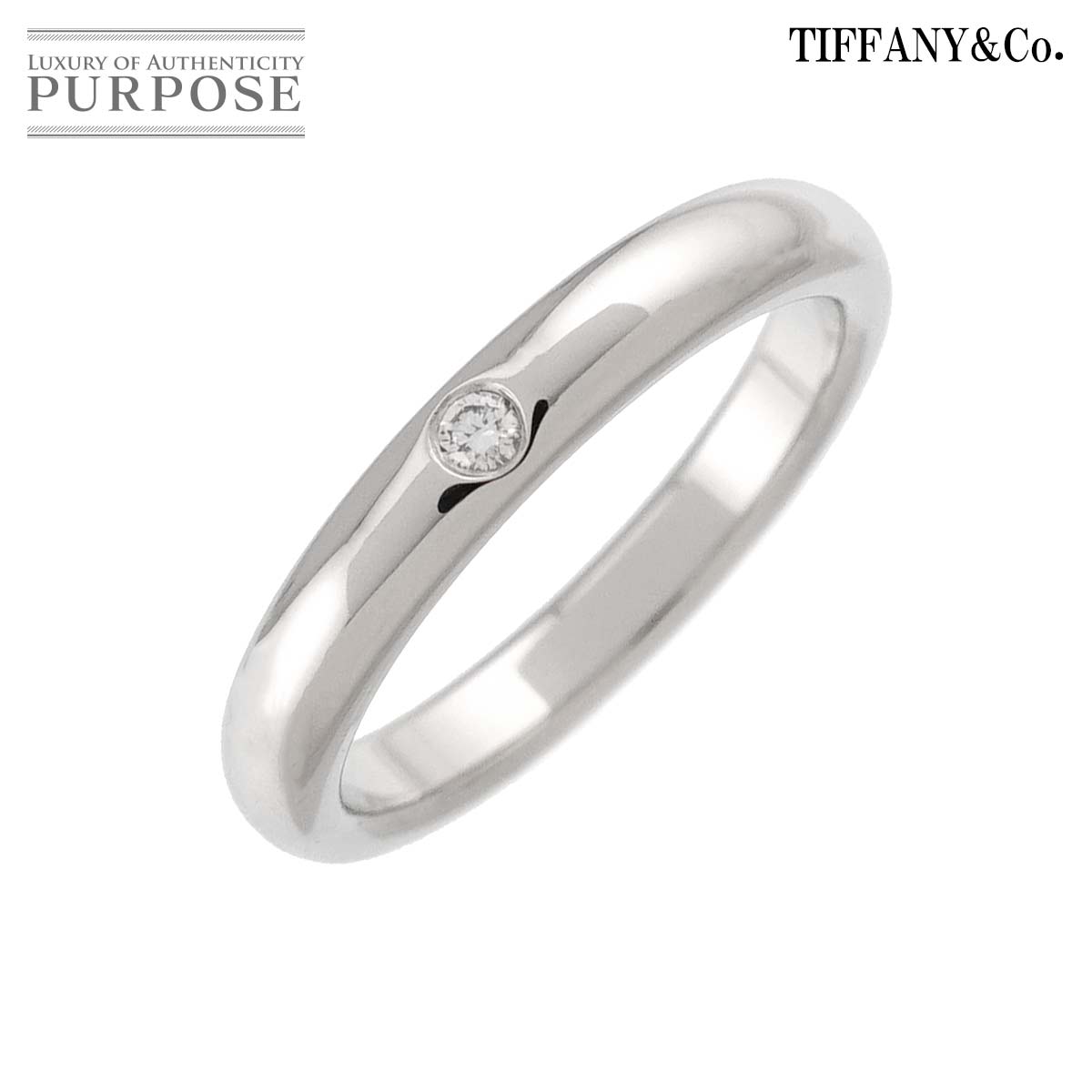 【新品同様】 ティファニー TIFFANY&Co. スタッキング バンド 7.5号 リング ダイヤ 1P Pt プラチナ 指輪 Stacking Band Ring【中古】