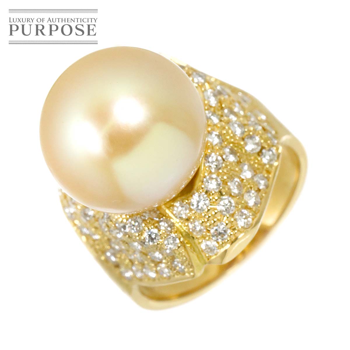 【新品仕上げ】 リング 11.5号 白蝶真珠 13.2mm ダイヤ 1.41ct K18 YG イエローゴールド 750 パール 指輪 Pearl Ring 【中古】 214,000円