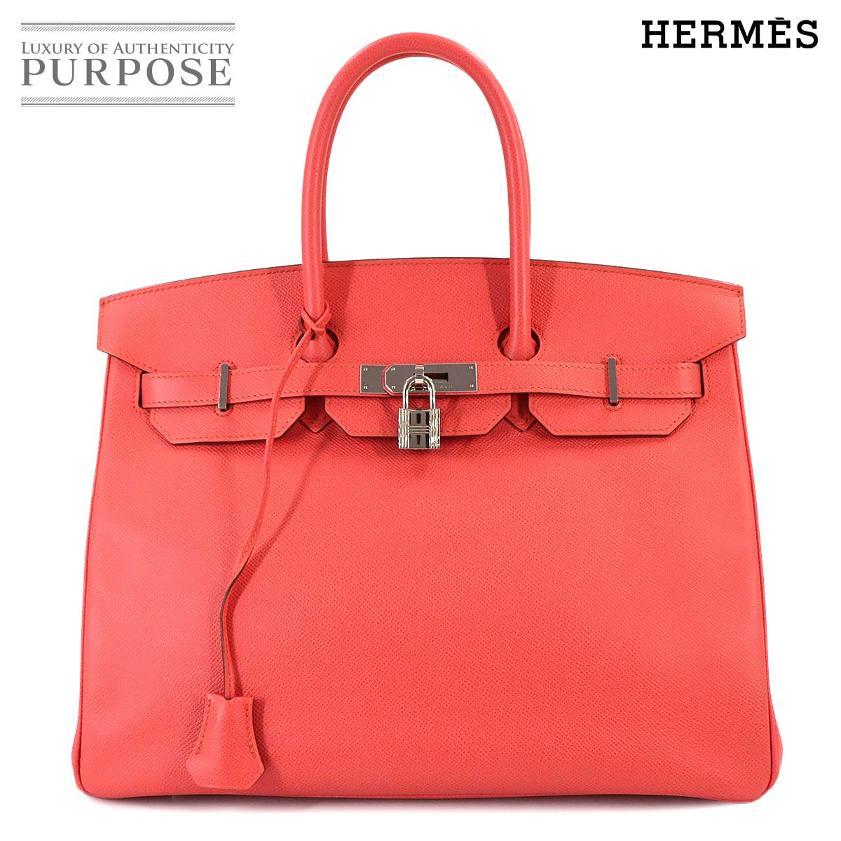 【新品同様】 エルメス HERMES バーキン35 エプソン フラミンゴ ハンド バッグ □Q刻印 シルバー 金具 Birkin 【中古】