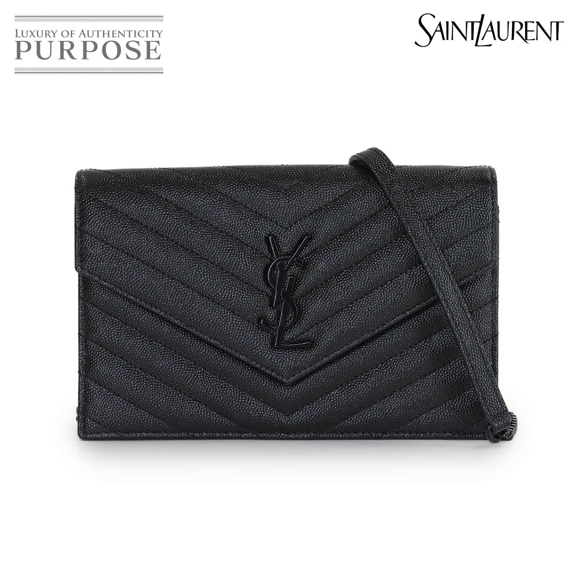 【新品負けず劣らず】 サンローラン SAINT LAURENT カサンドラ 状ぶくろ チェーン店 ウォレット 長金入れ なめし革 黒いこと 695108 Cassandre Envelope Chain Wallet 【中古】