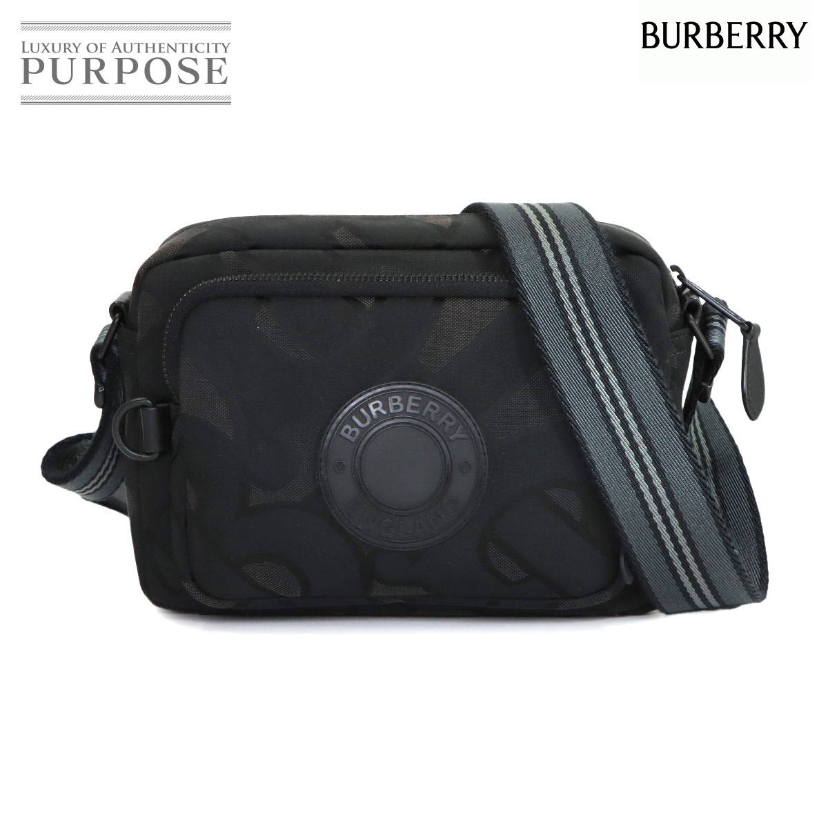 【未当て嵌める 見せびらかす品】 バーバリー BURBERRY 結核症 モノグラム ミッキー 肩肉 御徒面子 帆布 黒いこと 薄墨色 8029989 黒いこと 金具 Shoulder Bag 【中古】