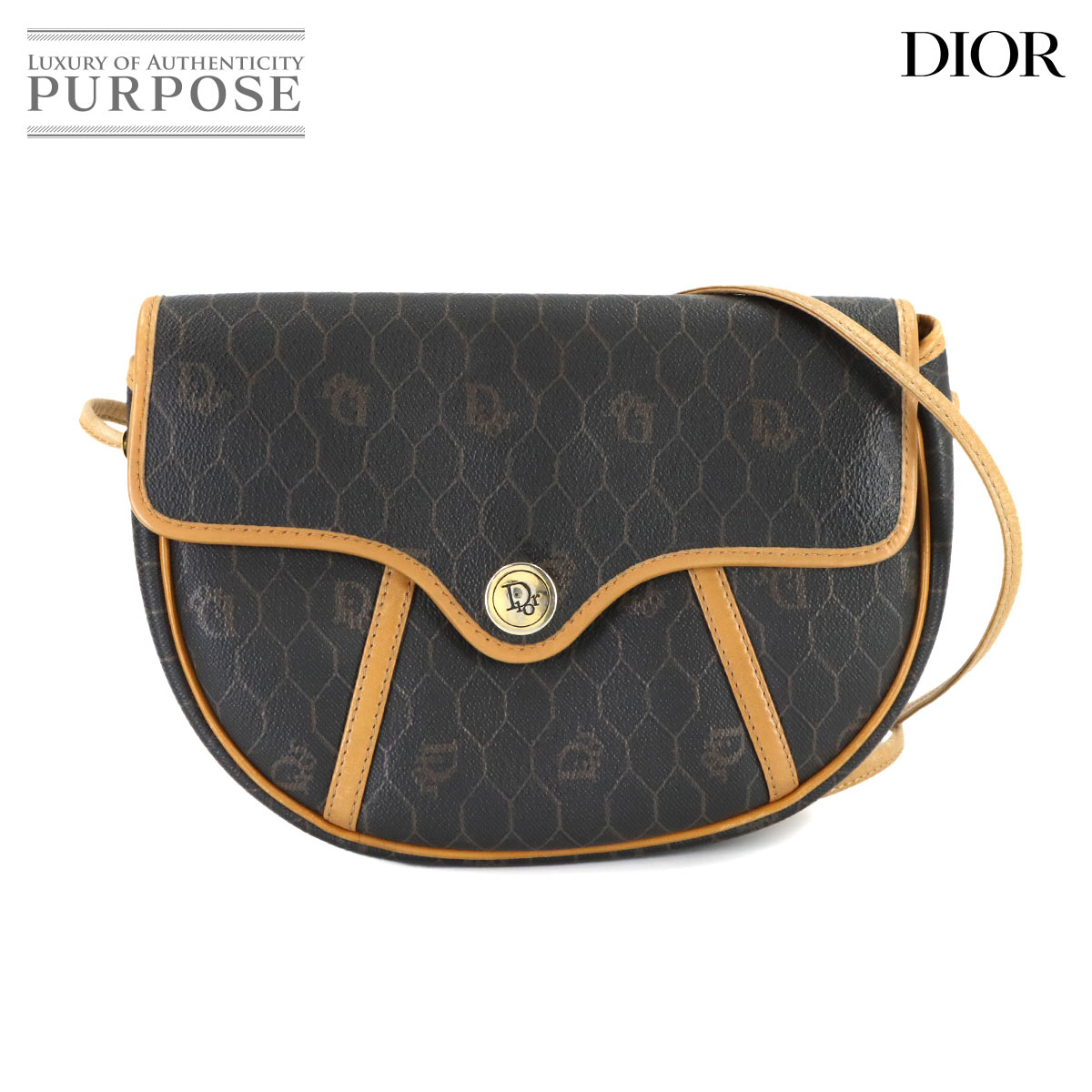 クリスチャン ディオール Christian Dior ハニカム ショルダー バッグ PVC レザー ブラック ブラウン ゴールド 金具 ヴィンテージ Honeycomb Shoulder Bag 【中古】