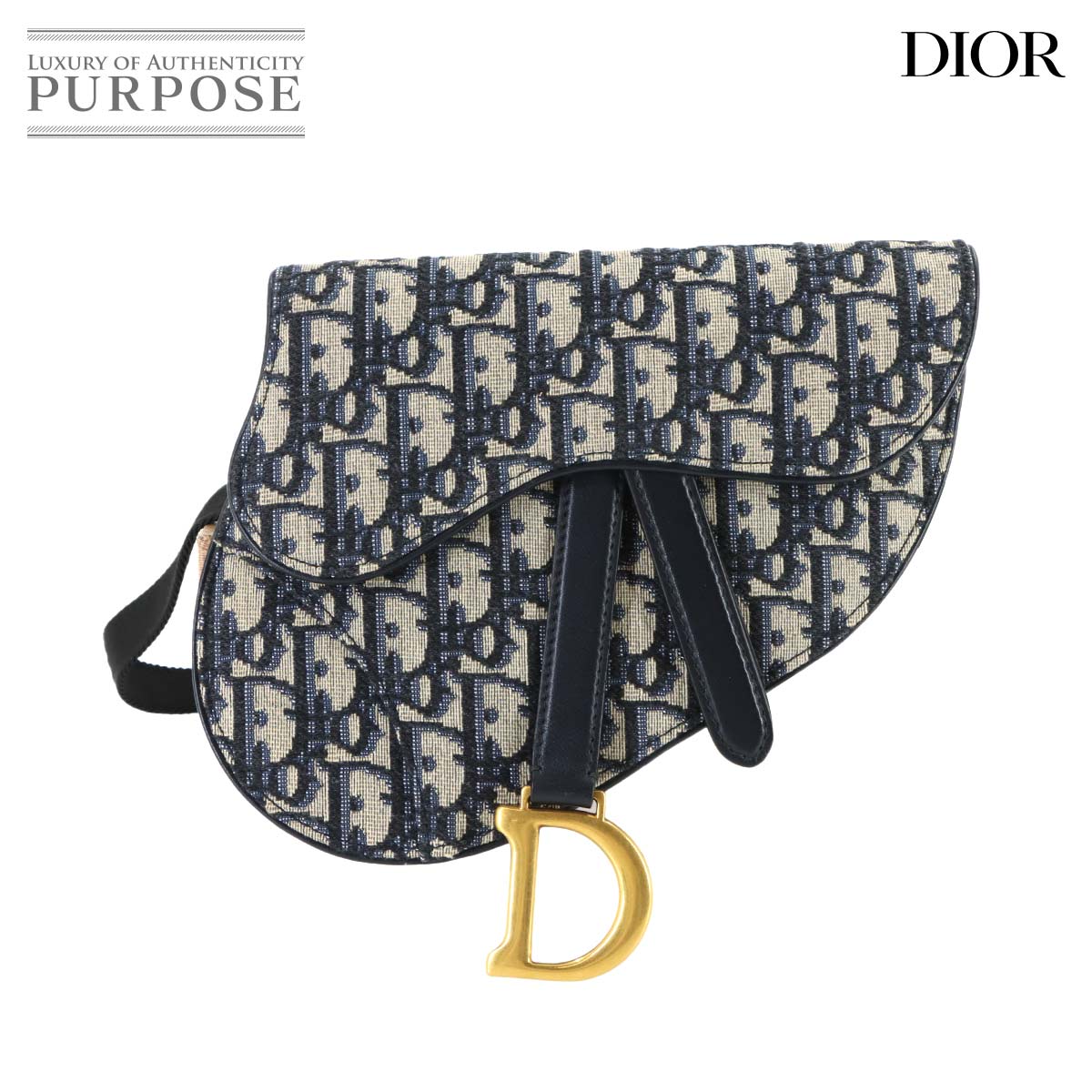 【未使用 展示品】 クリスチャン ディオール Christian Dior オブリーク サドル ベルトポーチ ウエスト バッグ キャンバス レザー ネイビー Oblique Bag 【中古】|VINTAGE LOVER PURPOSE