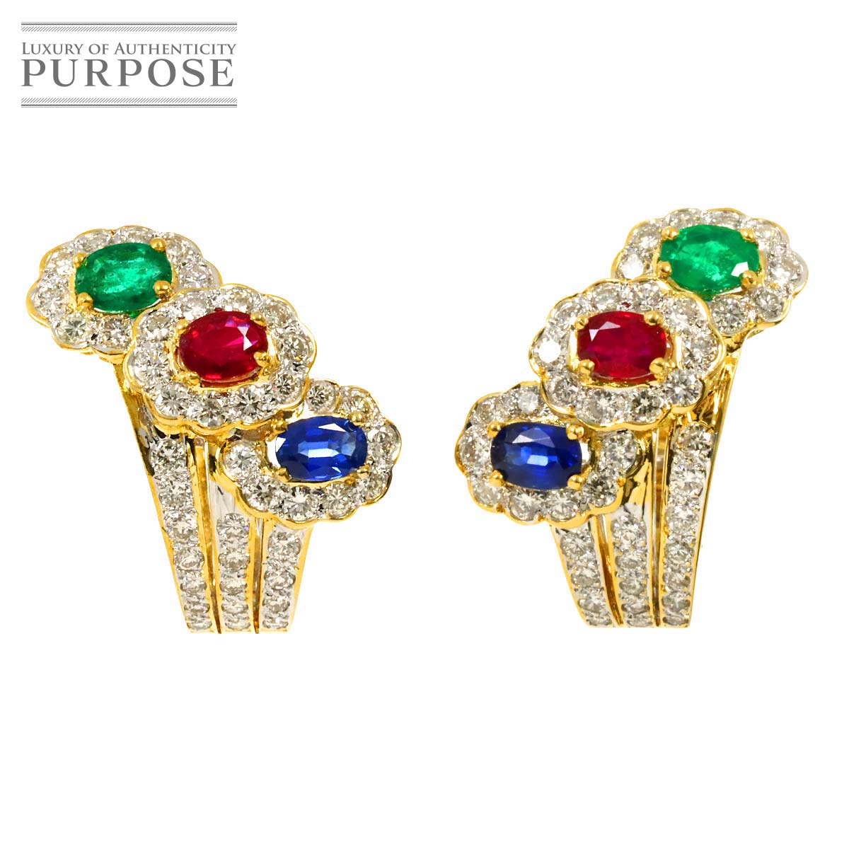 【新品仕上げ】 マルチストーン ダイヤ 2.95ct ピアス K18 YG イエローゴールド 750 Diamond Earrings Pierced 【中古】｜VINTAGE LOVER PURPOSE