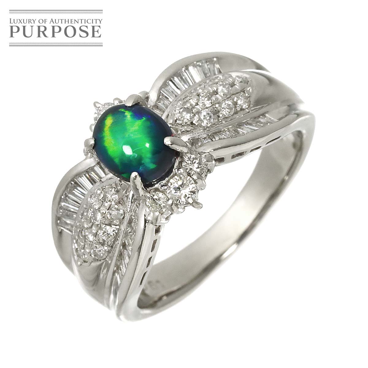 【新品仕上げ】 リング 13.5号 オパール 0.64ct ダイヤ 0.61ct Pt プラチナ 指輪 【鑑別書付き】 Opal Ring 【中古】