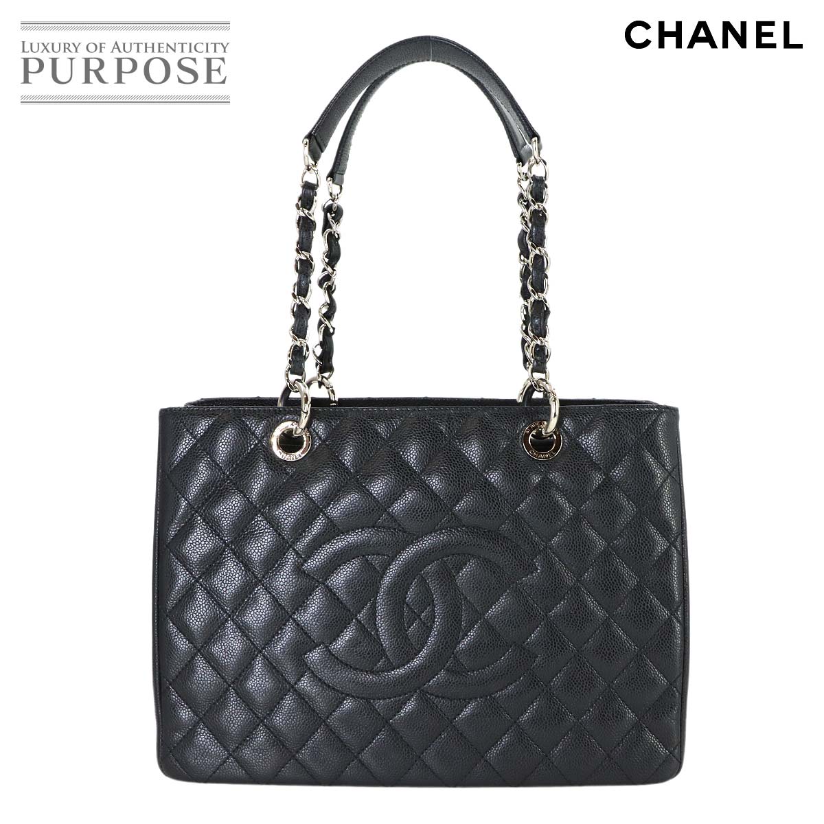 【新品同様】 シャネル CHANEL マトラッセ グランド ショッピング チェーン トート バッグ GST キャビアスキン レザー ブラック A50995 Matelasse Grand Shopping Tote Bag 【中古】