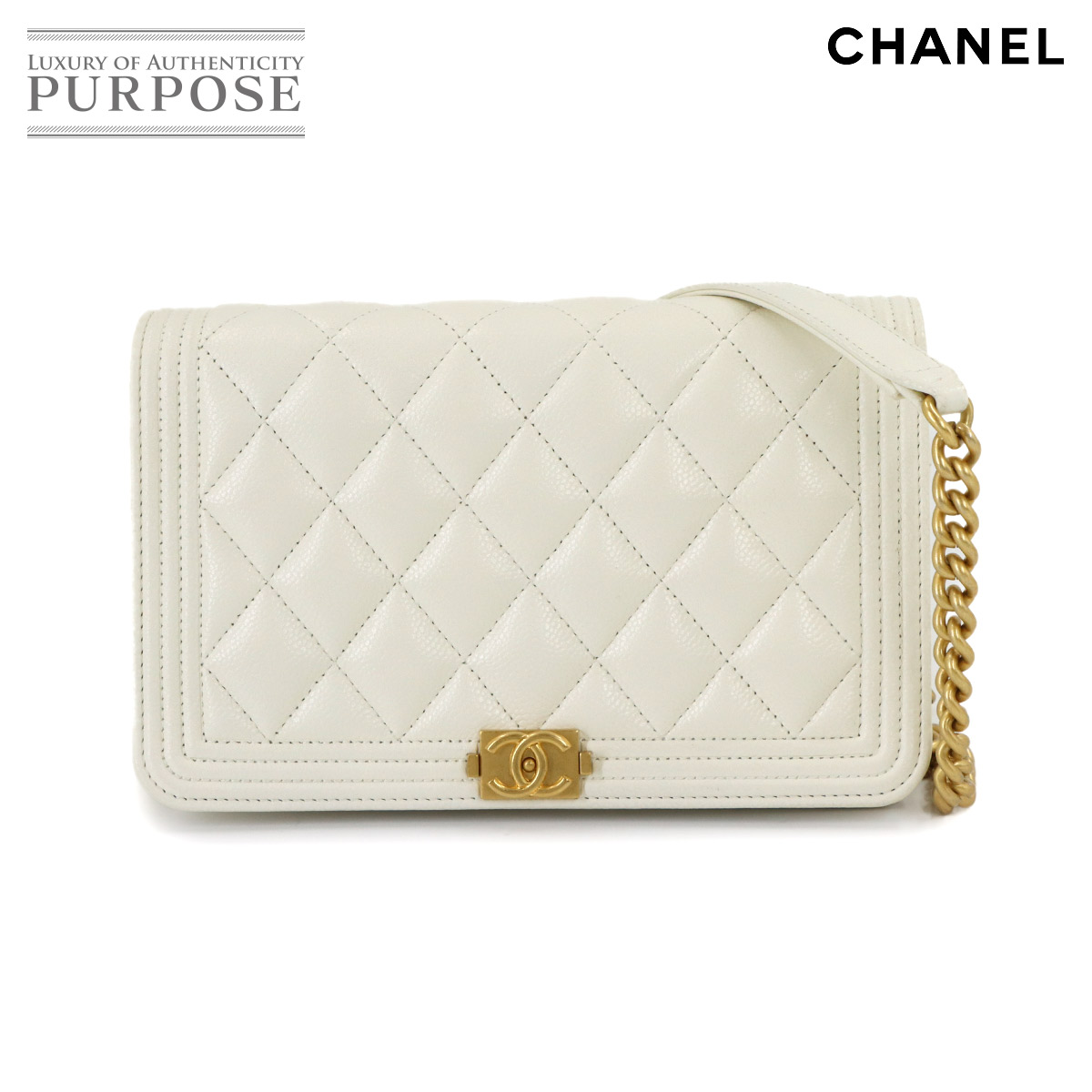 【新品負けず劣らず】 シャネル CHANEL 男の子シャネル チェーン店 ウォレット 長金入れ キャビアひと肌 白いこと AP1117 ゴールド 金具 Chain Wallet 【中古】