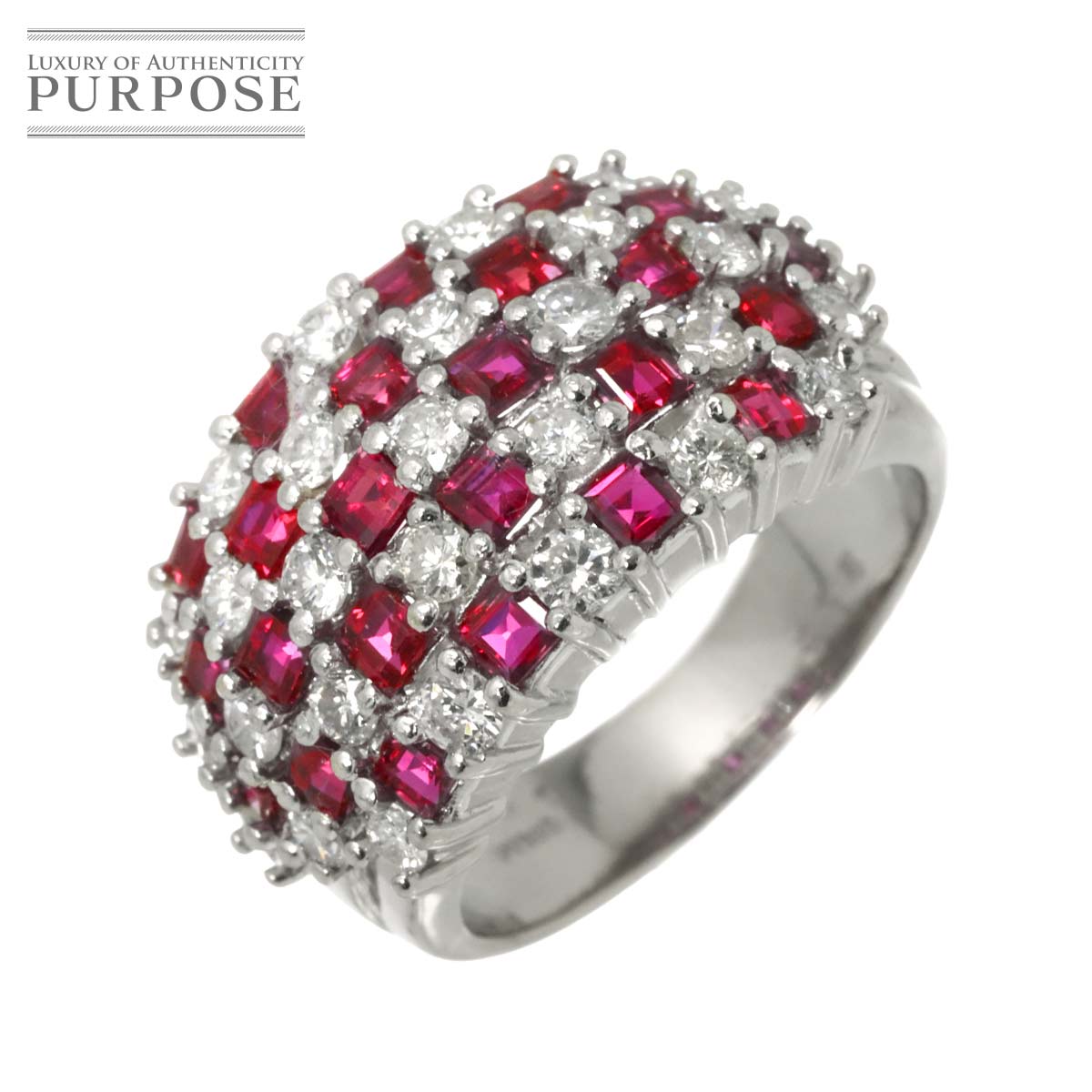 【新品仕上げ】 リング 12.5号 ルビー 2.32ct ダイヤ 1.81ct Pt プラチナ 指輪 Ruby Ring 【中古】