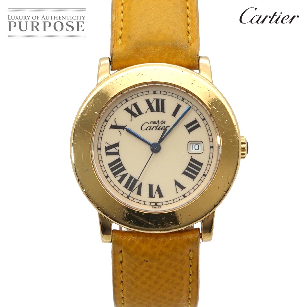 カルティエ Cartier 船檣 ロンド ヴェルメイユ LM W1006822 レディース ウオッチ デイト 象牙色 SV925 石英 ご覧なさる Must Ronde Vermeil 【中古】