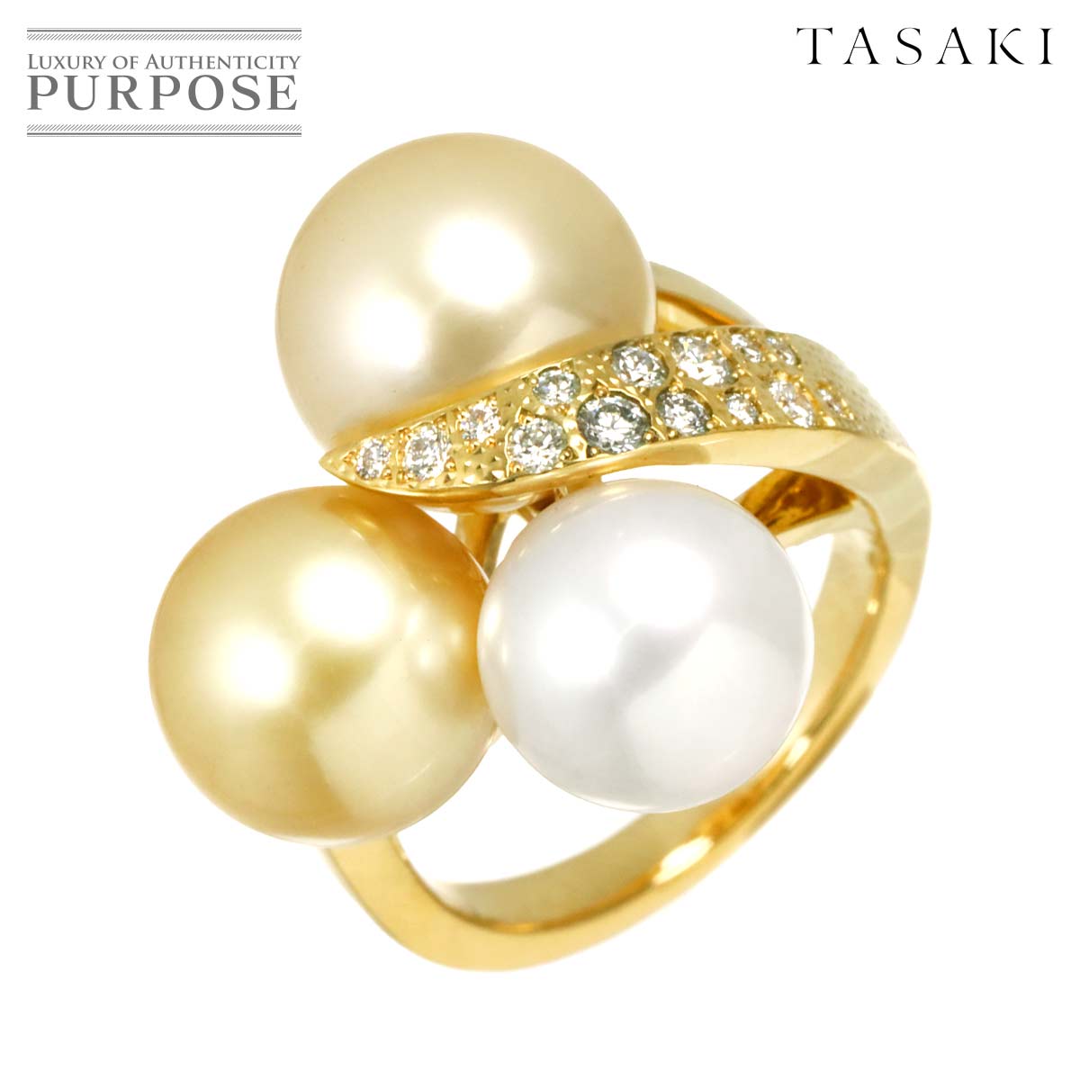 【新品同様】 タサキ TASAKI 13号 リング 白蝶真珠 11.5-9.8mm ダイヤ 0.21ct K18 YG イエローゴールド 750 パール 指輪 Ring【中古】|VINTAGE LOVER PURPOSE
