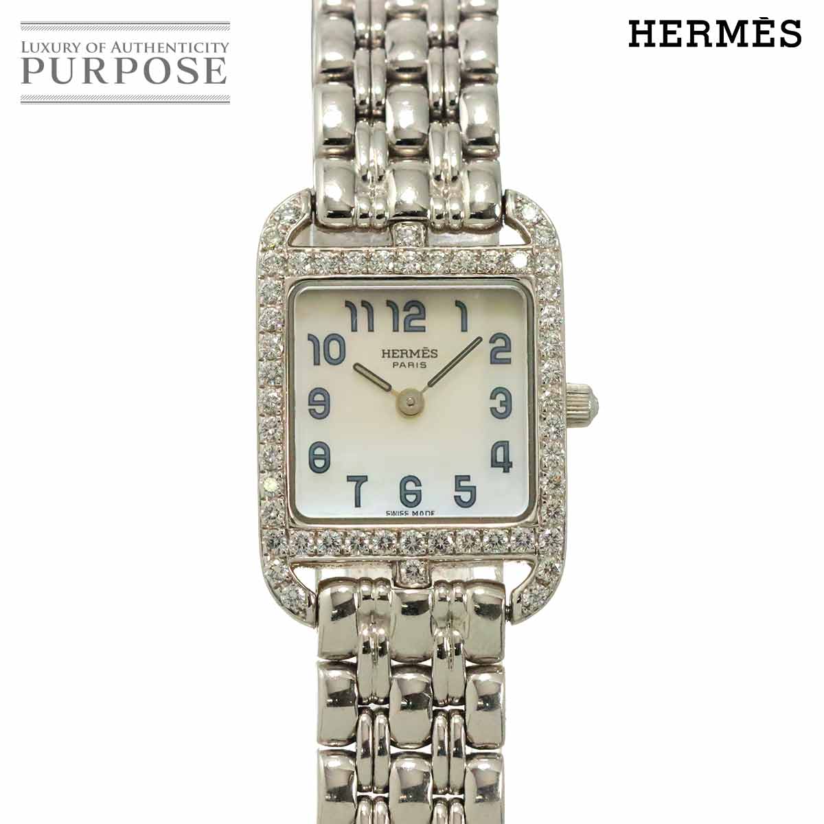 エルメス HERMES ケープコッド ミニ CC1 192 レディース 腕時計 ダイヤベゼル ホワイトシェル K18WG ホワイトゴールド 金無垢 クォーツ ウォッチ Cape cod 【中古】