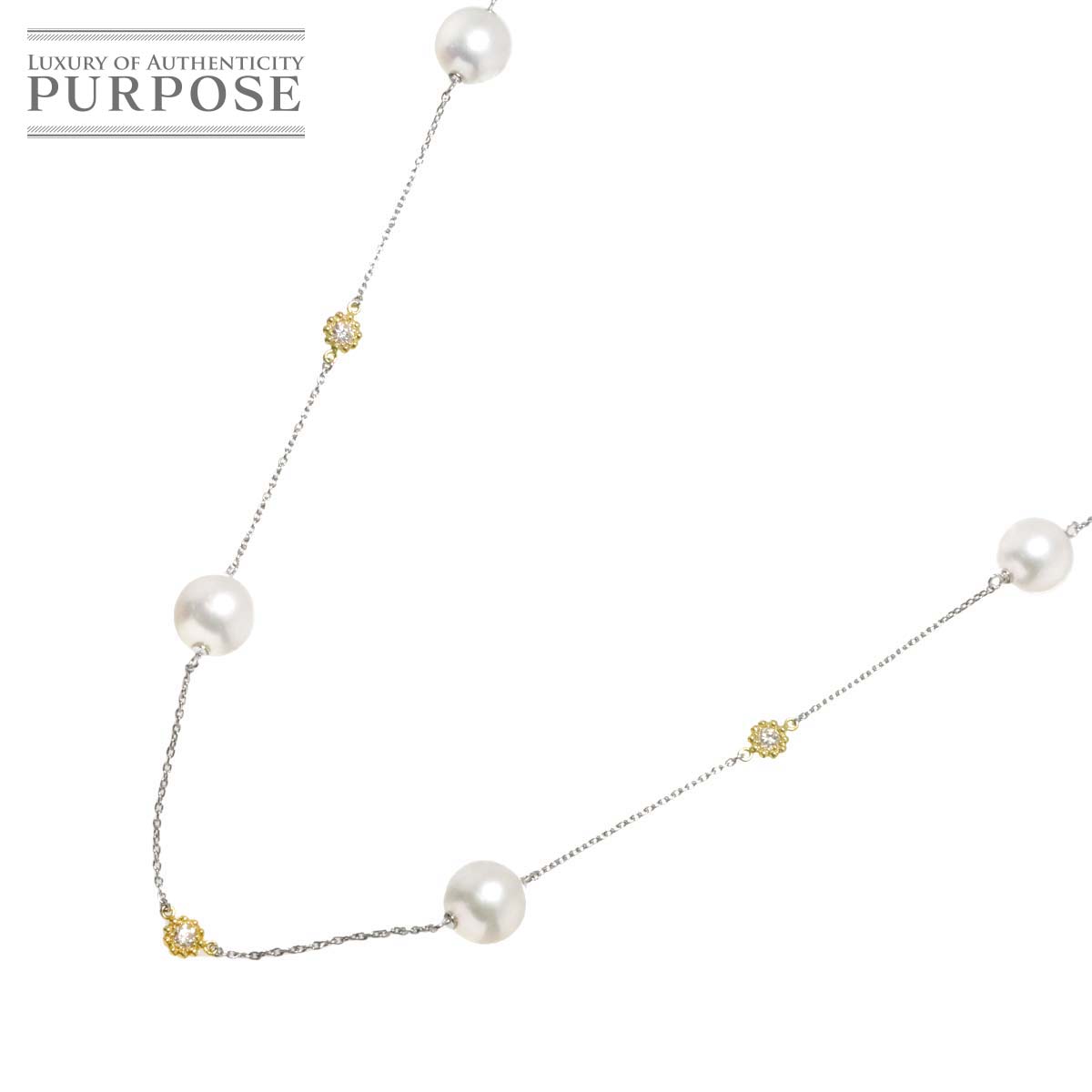 【新品仕上げ】 アコヤ真珠 8.8mm-8.5mm ダイヤ 0.50ct ネックレス 77cm K18 YG Pt イエローゴールド 750 プラチナ Pearl Necklace 【中古】｜VINTAGE LOVER PURPOSE