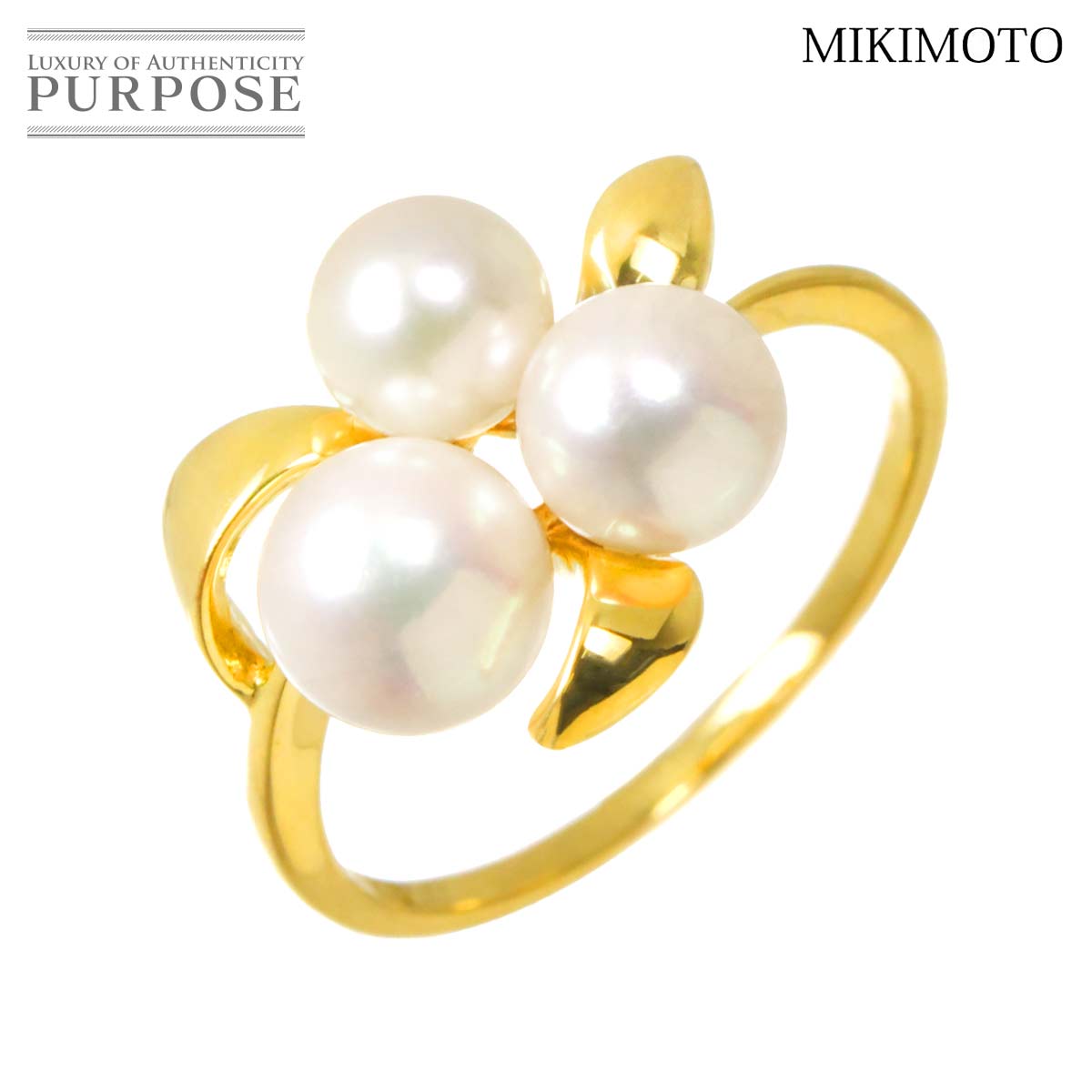 【新品同様】 ミキモト MIKIMOTO 8号 リング アコヤ真珠 5.9-4.9mm K18 YG イエローゴールド 750 パール 指輪 Akoya Pearl Ring【中古】
