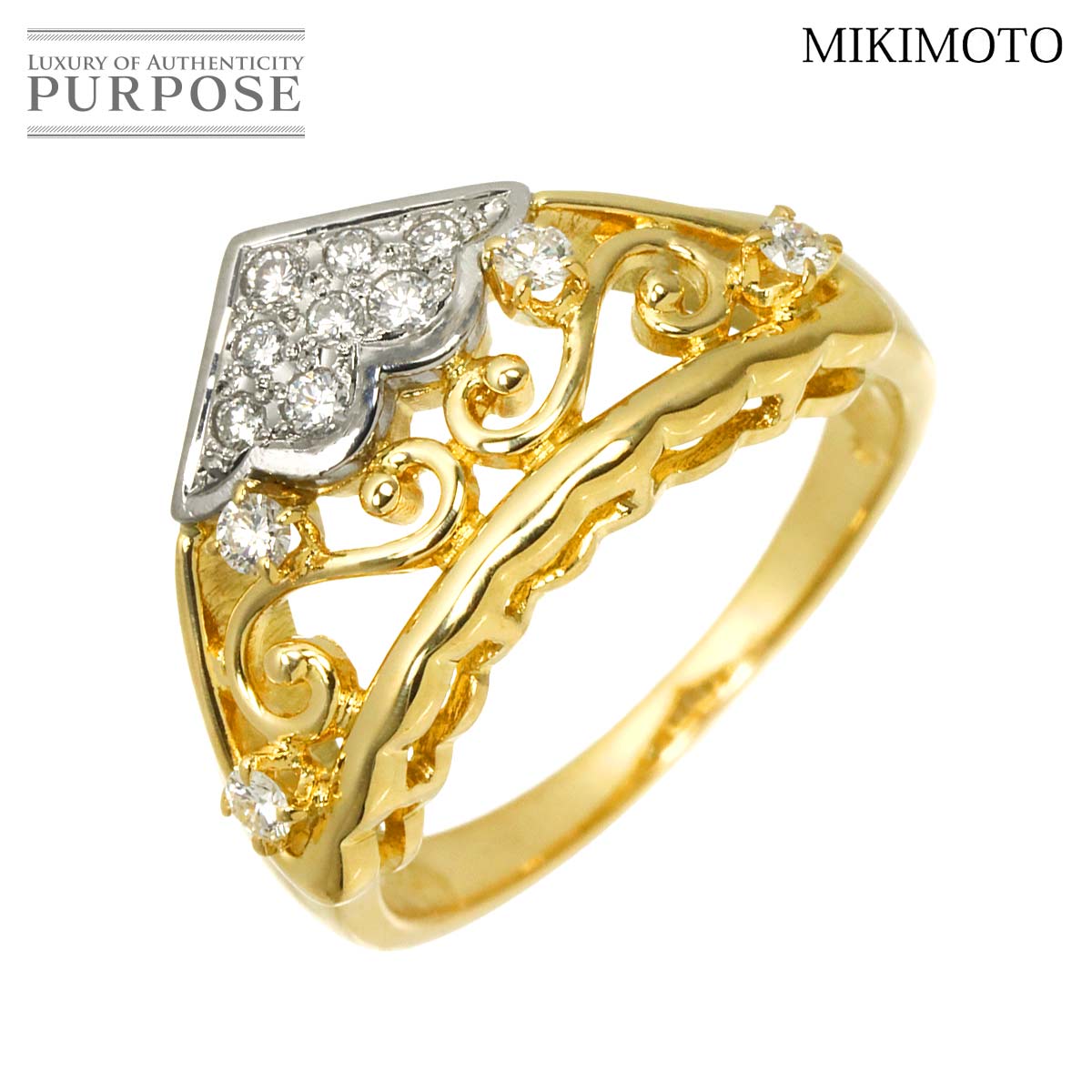 【新品同様】 ミキモト MIKIMOTO 11号 リング ダイヤ 0.17ct K18 YG イエローゴールド 750 Pt 指輪 Diamond Ring【中古】
