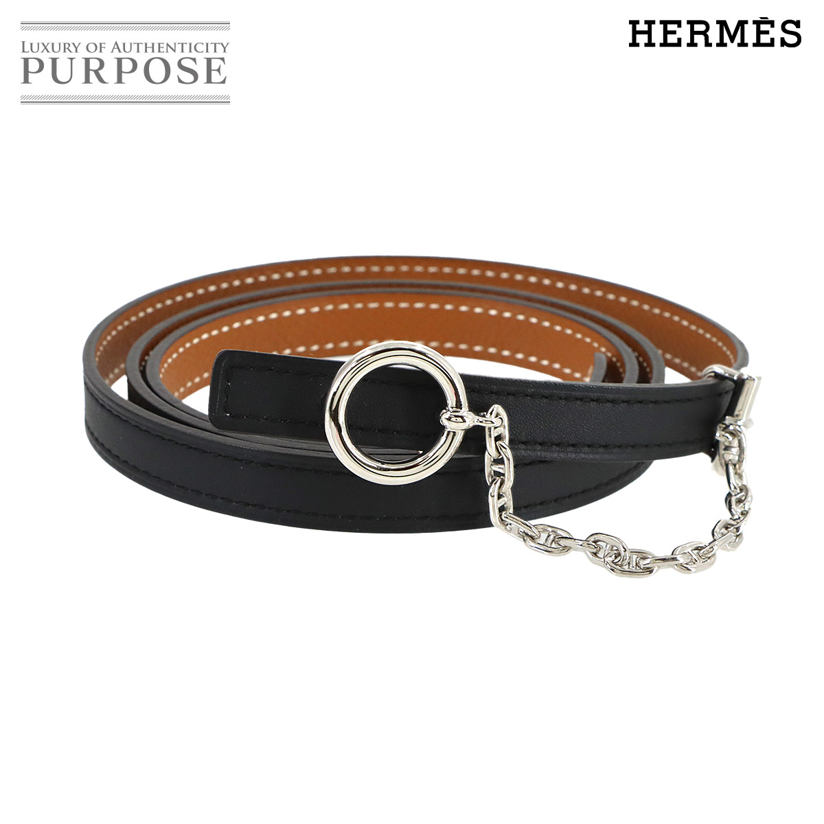 【未使用 展示品】 エルメス HERMES カルーゼル リバーシブル ベルト スイフト エプソン ブラック ゴールド Z刻印 シルバー 金具 Carrousel Reversible Belt 【中古】