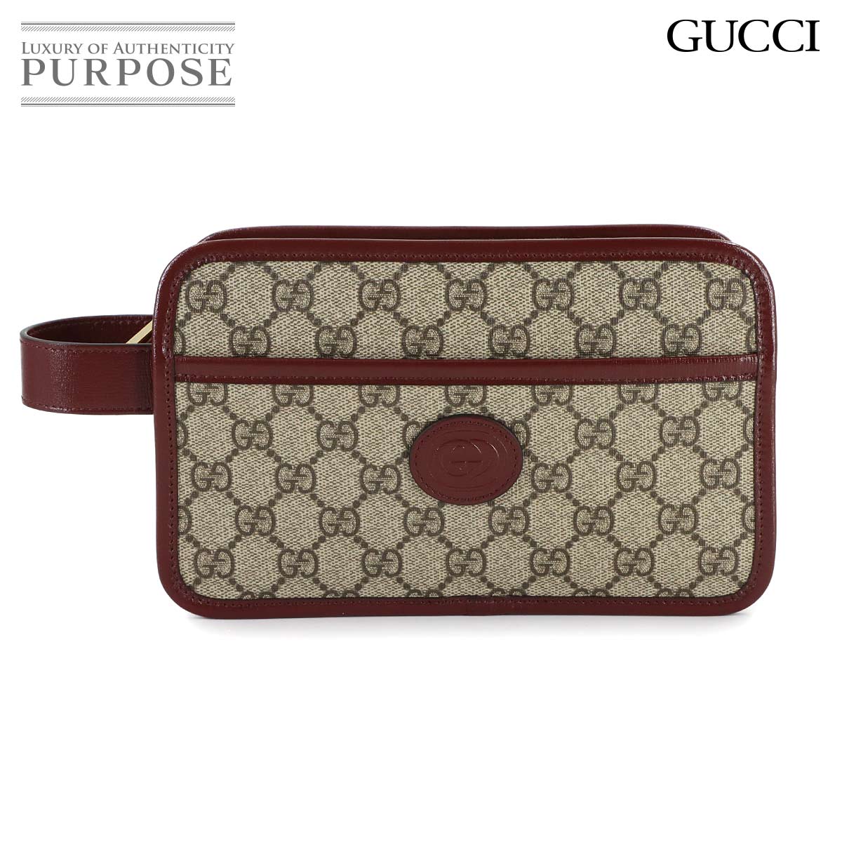 【未使用 展示品】 グッチ GUCCI インターロッキングG クラッチ セカンド バッグ GGスプリーム レザー ベージュ ボルドー 625764 ゴールド 金具 Clutch Bag 【中古】