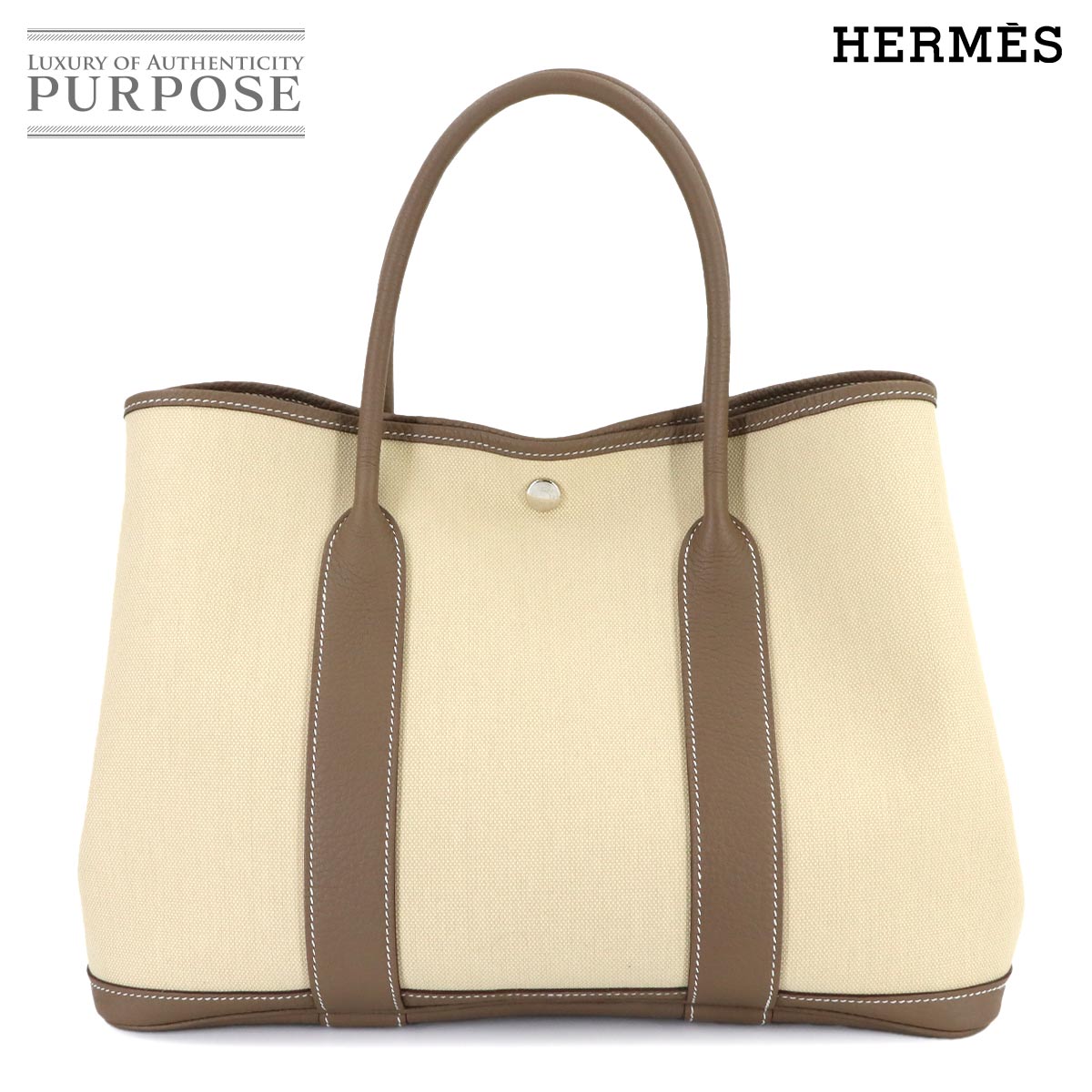 【未当て嵌める 見せびらかす品】 エルメス HERMES 苑地寄りあい 36 PM トート 御徒面子 トワルミリタリー ネゴンダ 混凝土 エトゥープ Z目じるし Garden Party PM 【中古】