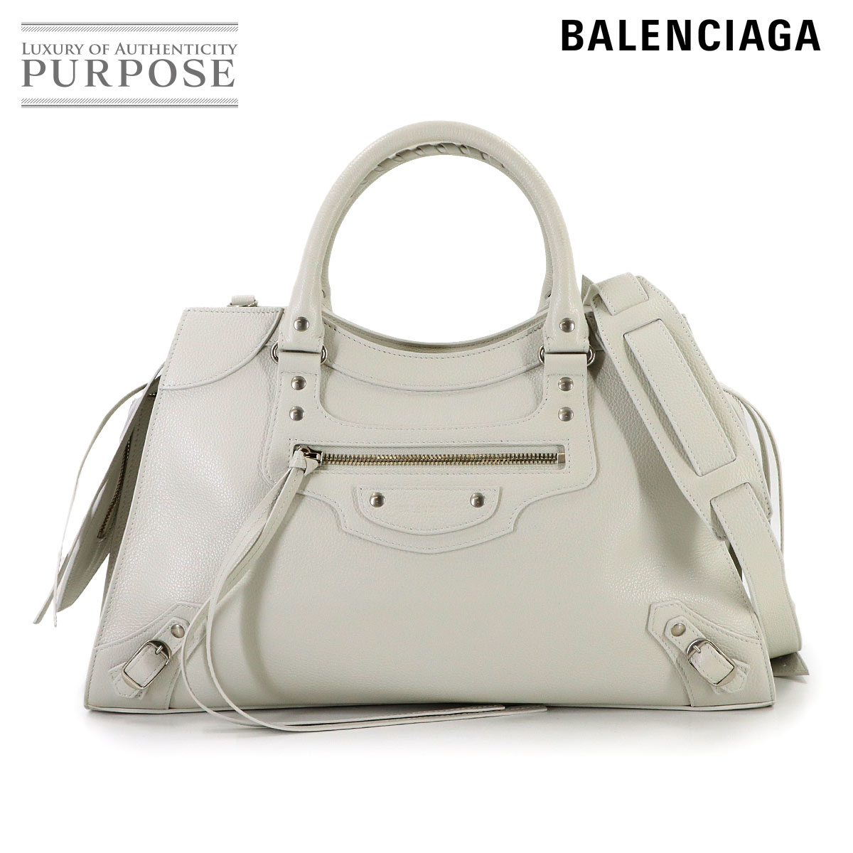 【未当てはめる 見せびらかす品】 バレンシアガ BALENCIAGA ネオ古典派音楽 シティ 並み並み 2way 御手手 肩先 御徒面子 なめし革 白いこと 638470 Neo Classic City Medium 【中古】