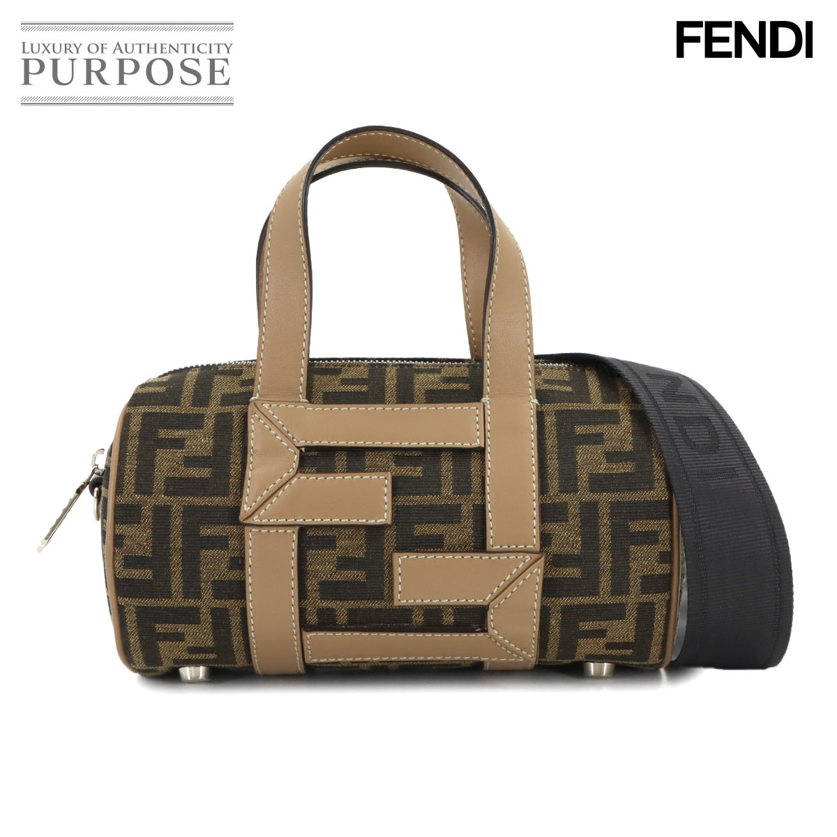 【未使用 展示品】 フェンディ FENDI ズッカ 2way ハンド ショルダー バッグ キャンバス レザー ブラウン ベージュ 7VA570 Zucca Hand Bag 【中古】