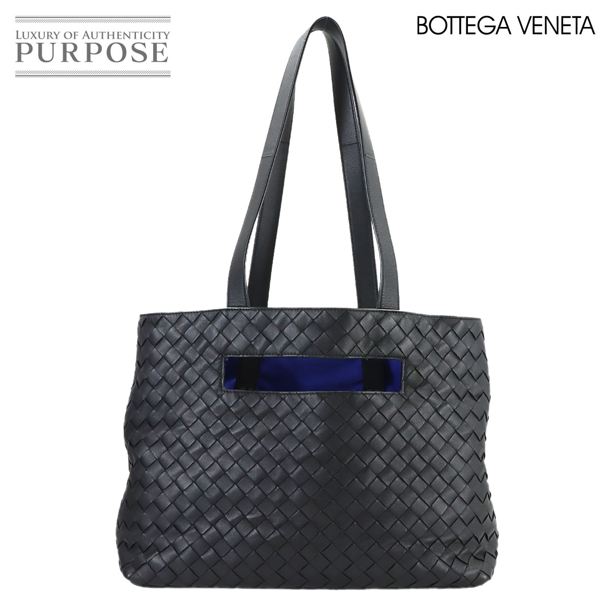 【新品負けず劣らず】 ボッテガ ヴェネタ BOTTEGA VENETA イントレチャート ザ 拡張スロット トート 御徒面子 なめし革 黒いこと 青碧 592881 Intrecciato The Slot Bag 【中古】