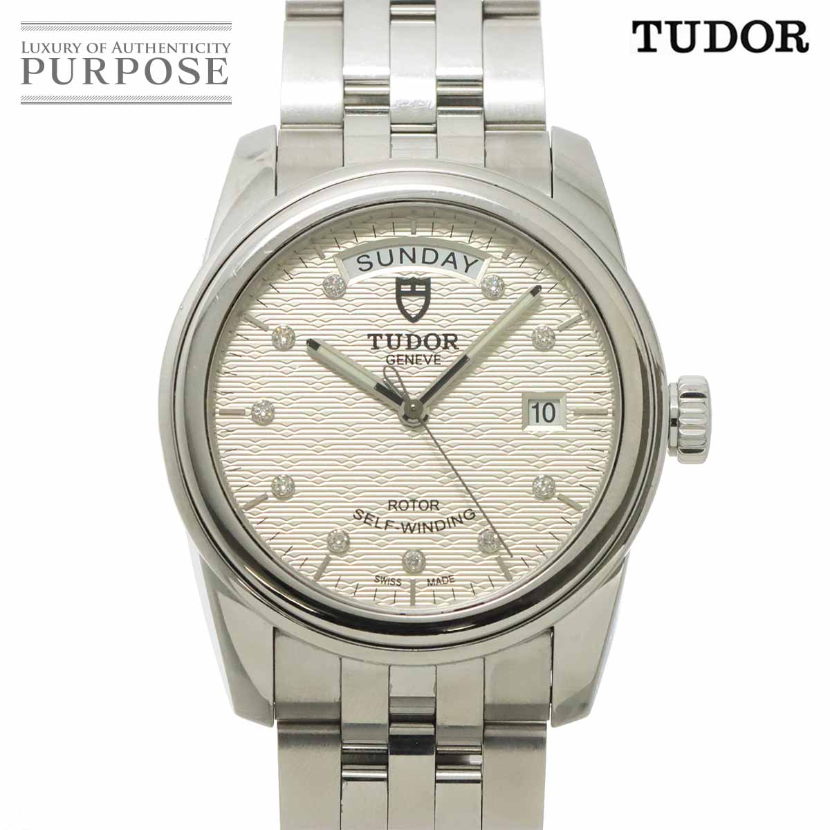 チューダー チュードル TUDOR グラマー デイトデイ 56000 10P 金剛石 メンズ ウオッチ しろがね色 オートマ 自動小銃一巻き ご覧なさる Glamour 【中古】