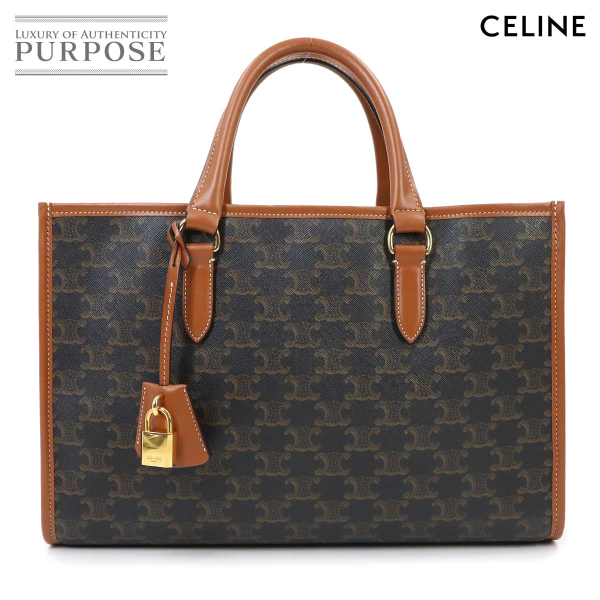 【未使用 展示品】 セリーヌ CELINE トリオンフ ミニ ホリゾンタル カバ トート バッグ PVC レザー ブラック ブラウン 199742BZJ Mini Horizontal Cabas 【中古】