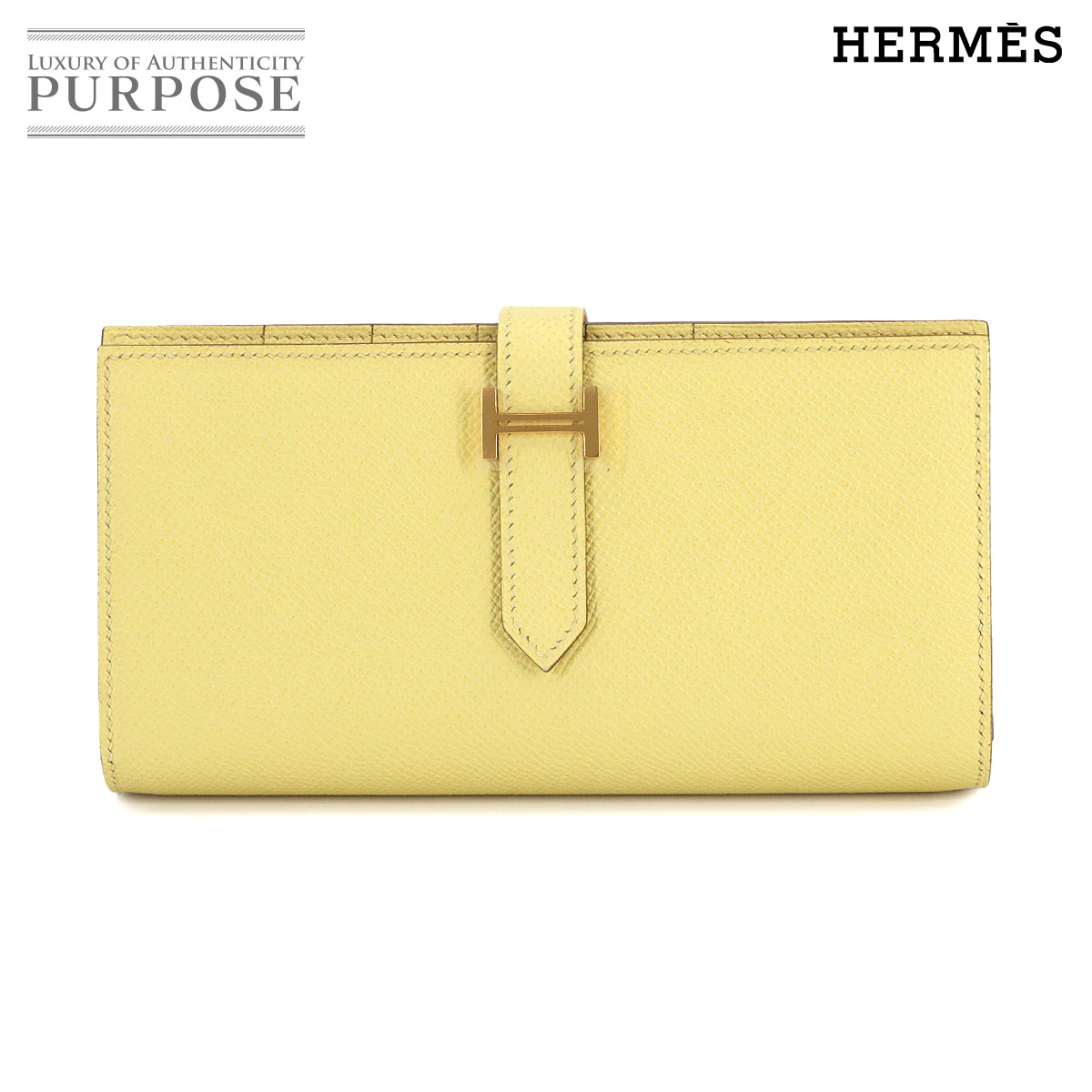 【未当て嵌める 見せびらかす品】 エルメス HERMES ベアンスフレ 二つ折り 金入れ 長金入れ 個人的 SPO エプソン ジョーヌプッサン T目じるし ゴールド 金具 Bearn Soufflet Wallet 【中古】
