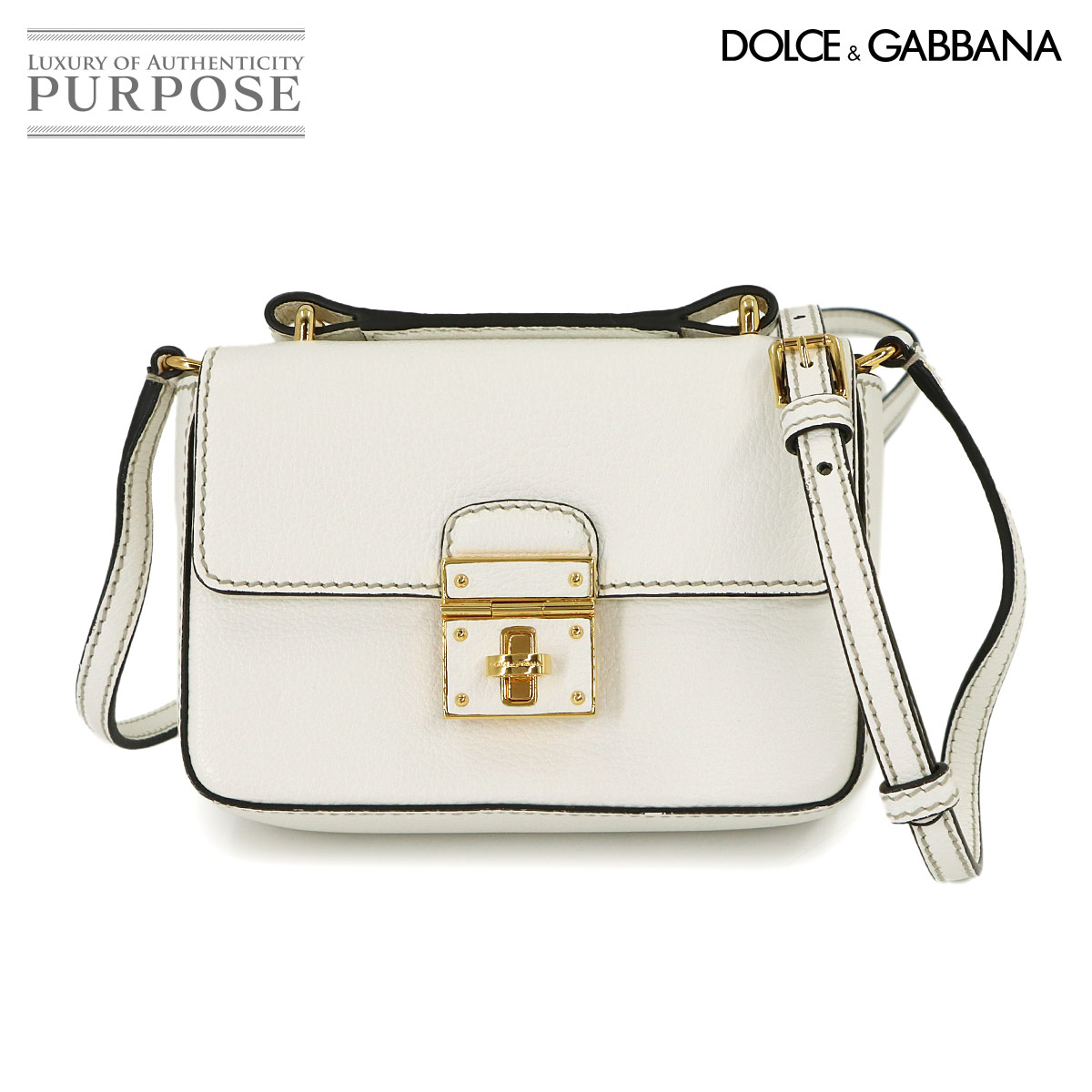 【新品同様】 ドルチェ&ガッバーナ DOLCE&GABBANA ロザリア ミニ トップハンドル 2way ハンド ショルダー バッグ レザー ホワイト ゴールド 金具 Rosalia Mini Top Handle Bag 【中古】