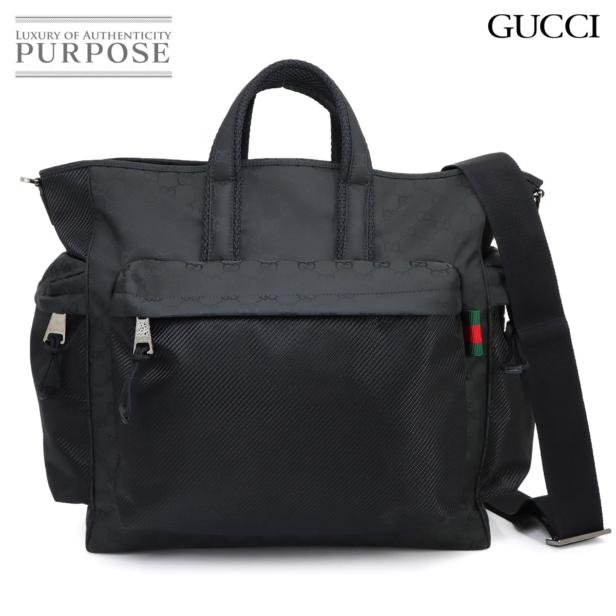 【未使用 展示品】 グッチ GUCCI GGナイロン ラージ 2way トート ショルダー バッグ ブラック 818962 GG Nylon Tote Bag 【中古】