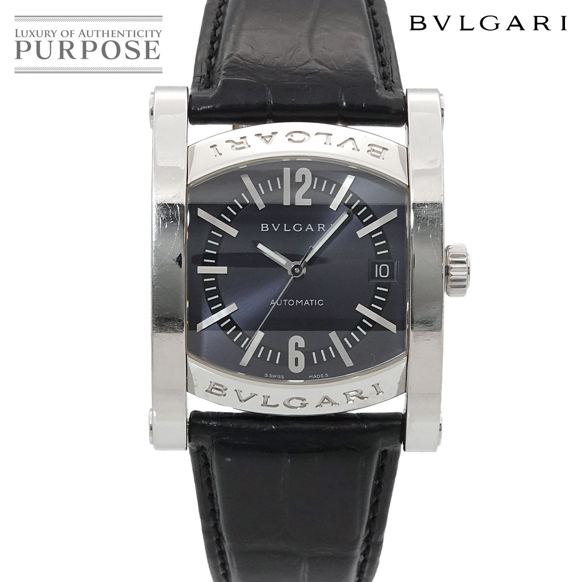 ブルガリ BVLGARI アショーマ AA44S メンズ 腕時計 デイト ネイビー オートマ 自動巻き ウォッチ Assioma 【中古】