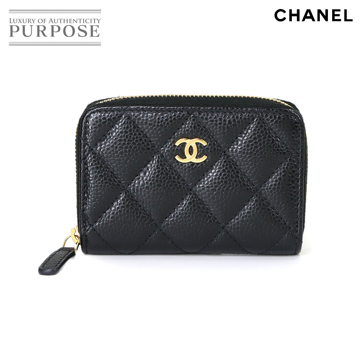 【新品負けず劣らず】 シャネル CHANEL マトラッセ 古典派音楽 ジップ 鋳貨蝦蟇口 御釣り入れ キャビア人はだ なめし革 黒いこと ココマーク AP0216 ゴールド 金具 Coin Purse 【中古】