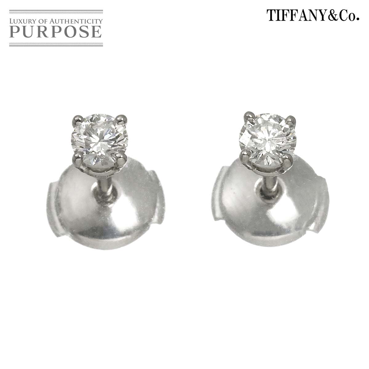 【新品同様】 ティファニー TIFFANY&Co. ソリティア ダイヤ 0.21ctx2 I/VVS1-VVS2/3EX ピアス Pt プラチナ スタッド Diamond Earrings Pierced【鑑定書付き】【中古】 140,500円
