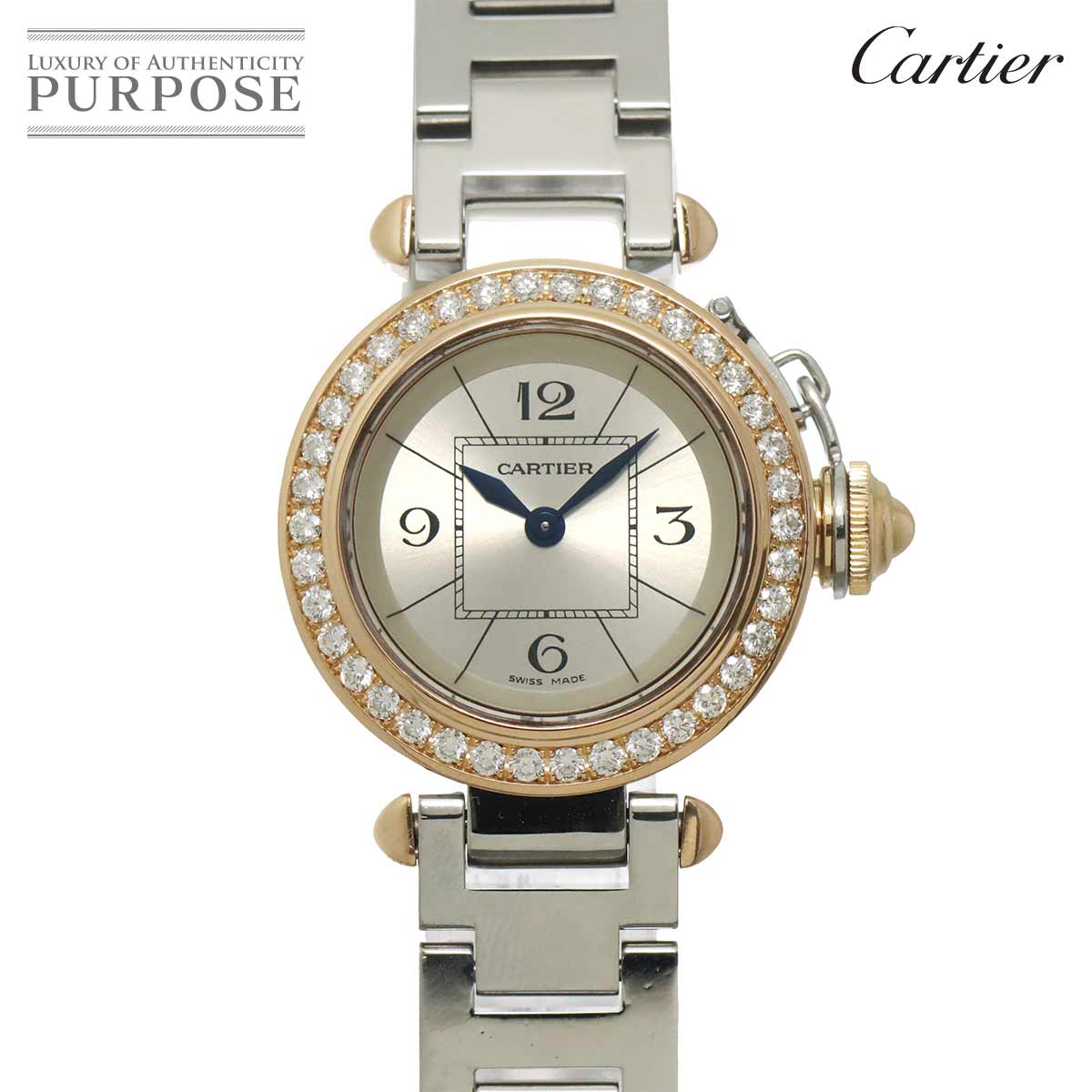 【新品入眼 済み】 カルティエ Cartier ミスパシャ 二人組 WJ124021 レディース ウォッチ ベゼル 金剛石 しろがね色 K18PG サクラ色ゴールド 石英 御覧なさる Miss Pasha 【中古】