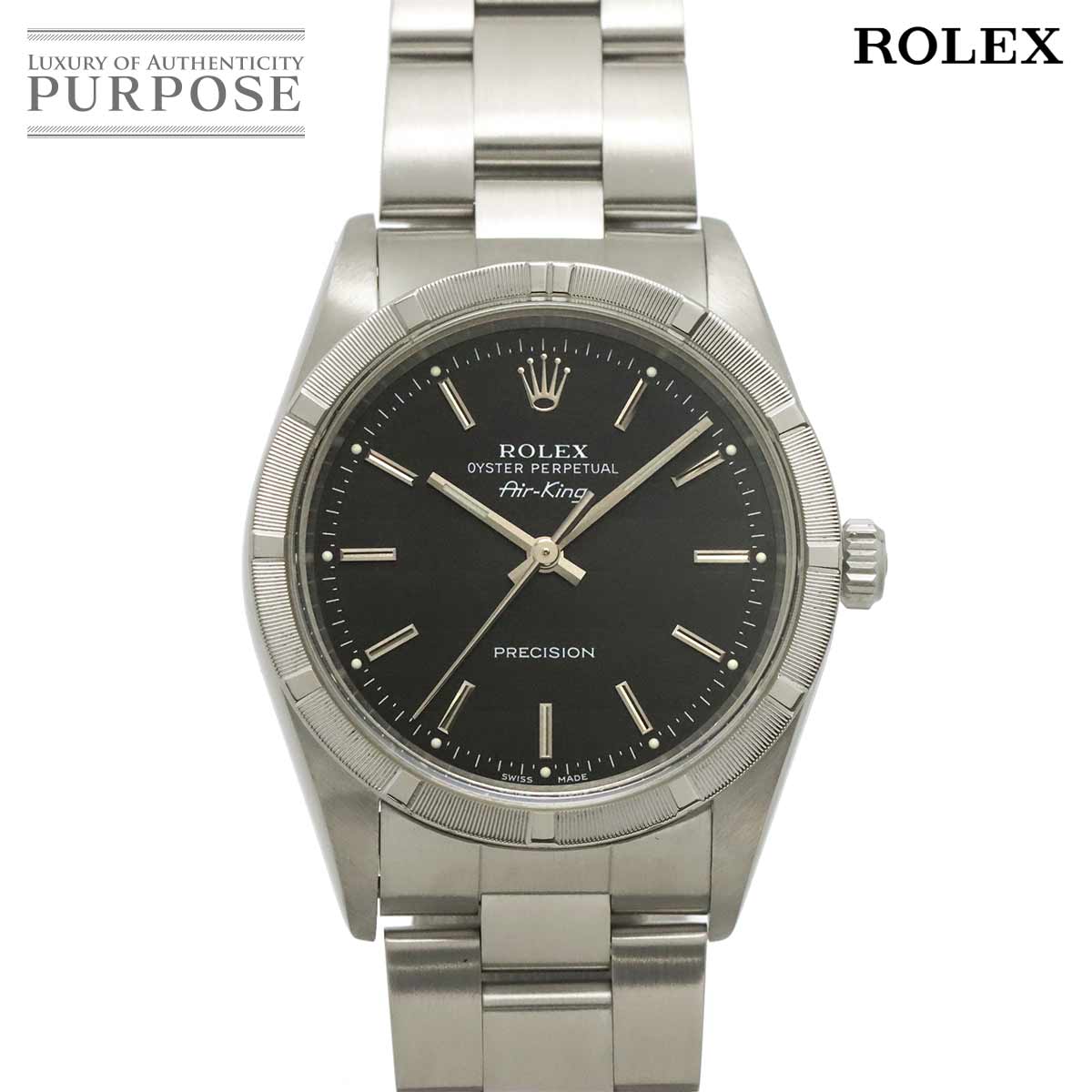 【新品完成 済み】 ロレックス ROLEX エアキング 14010 P番 メンズ ウオッチ エンジンターンドベゼル 黒いこと オートマ 自動小銃一巻き 御覧になる Air King 【中古】
