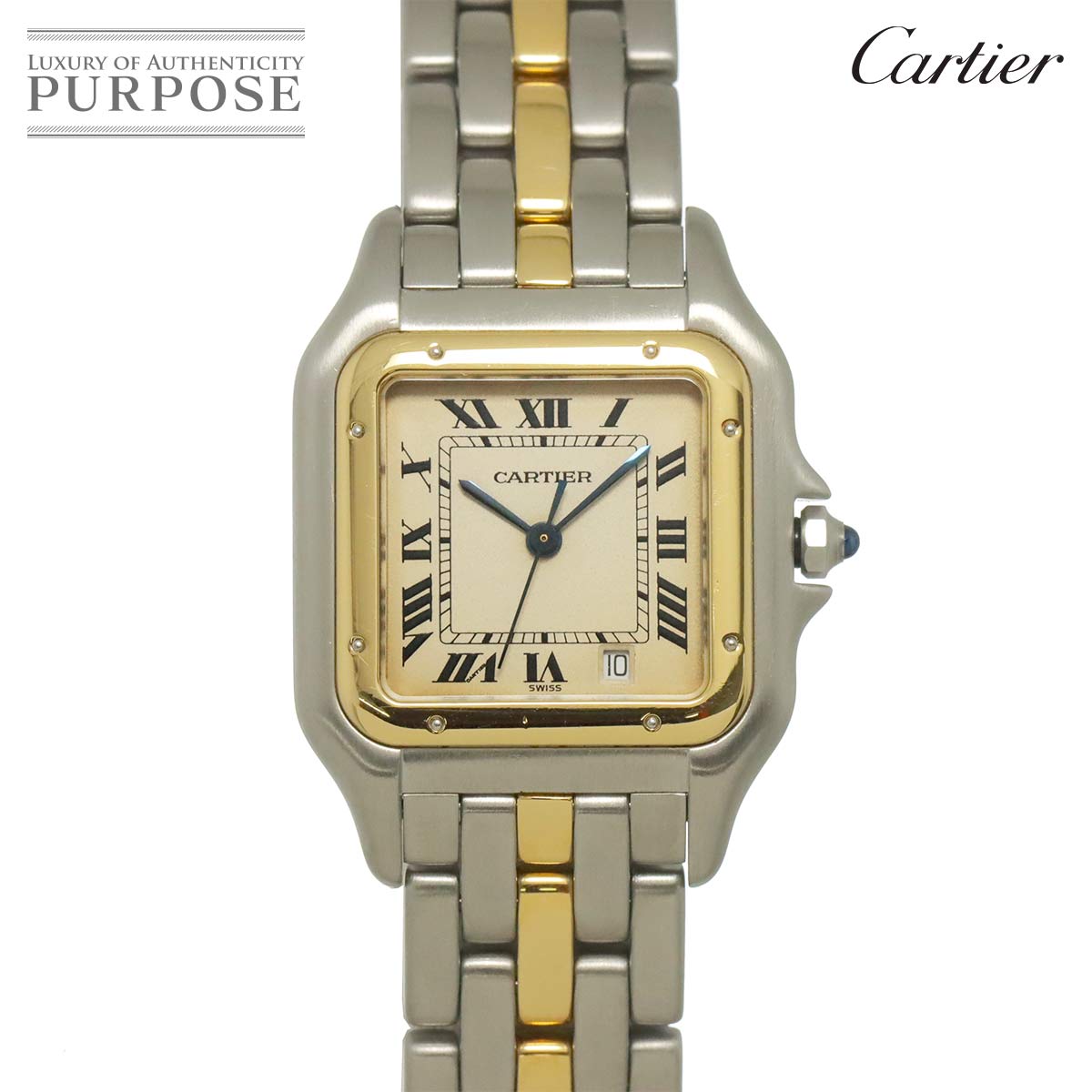 カルティエ Cartier 食パン尻っ方MM 1ファースト 83083242 デイト 二人組 ボーイズ ウオッチ デイト 象牙色 YG 黄色ゴールド 石英 Panthere 【中古】
