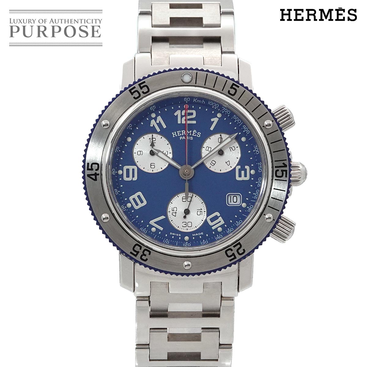 エルメス HERMES クリッパー ダイバー クロノグラフ CL2 917 メンズ 腕時計 デイト ブルー クォーツ ウォッチ Clipper 【中古】