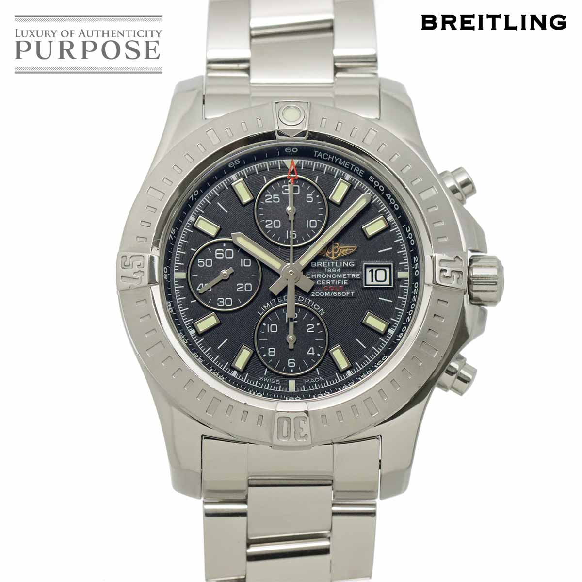 【新品完成 済み】 ブライトリング BREITLING コルト クロノグラフ A13388 日本押さえる メンズ ウオッチ デイト 黒いこと オートマ 自動小銃一巻き 御覧になる Colt 【中古】