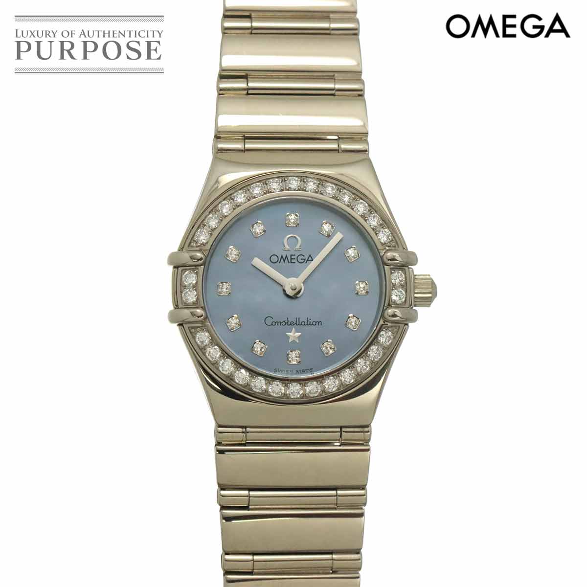オメガ OMEGA コンステレーション ミニ マイチョイス 1165 77 ダイヤベゼル レディース 腕時計 ブルーシェル K18WG ホワイトゴールド 金無垢 クォーツ ウォッチ Constellation 【中古】｜VINTAGE LOVER PURPOSE