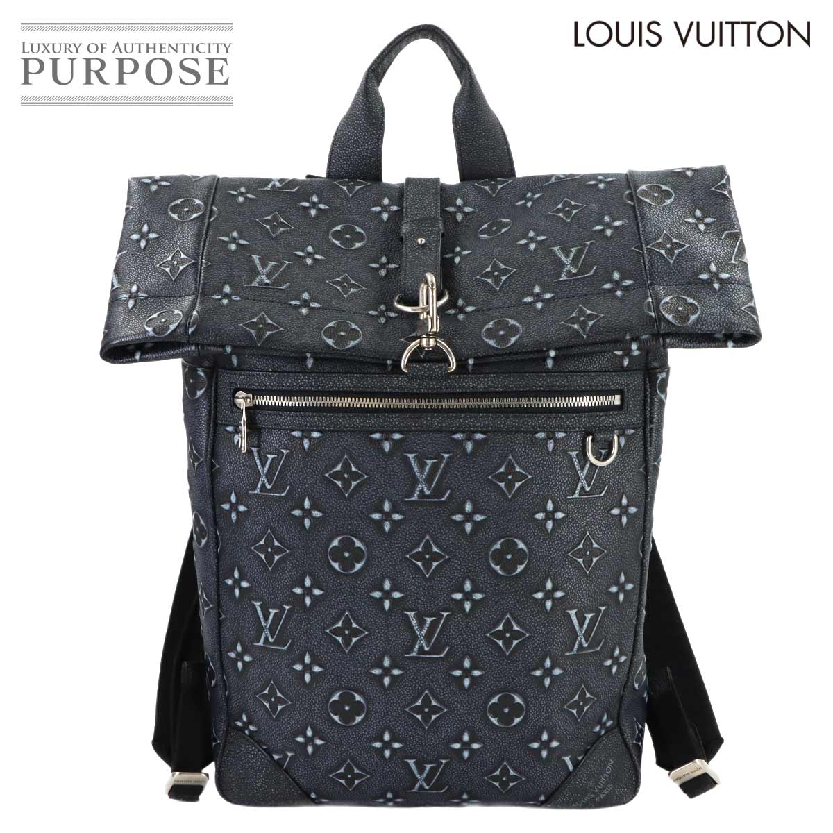 【未当て嵌める 見せびらかす品】 ルイ ヴィトン LOUIS VUITTON モノグラム デボス 渦状文 とっ始め うしろ側容器に並べる 背嚢 薄墨色 M21359 RFID Roll Top Backpack 【中古】