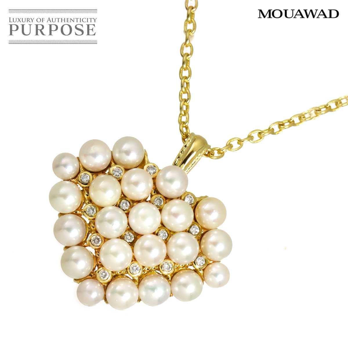 【新品同様】 モワード MOUAWAD アコヤ真珠 4.9-4.0mm ダイヤ ネックレス 60cm K18 YG イエローゴールド 750 パール Akoya Pearl Necklace【中古】｜VINTAGE LOVER PURPOSE