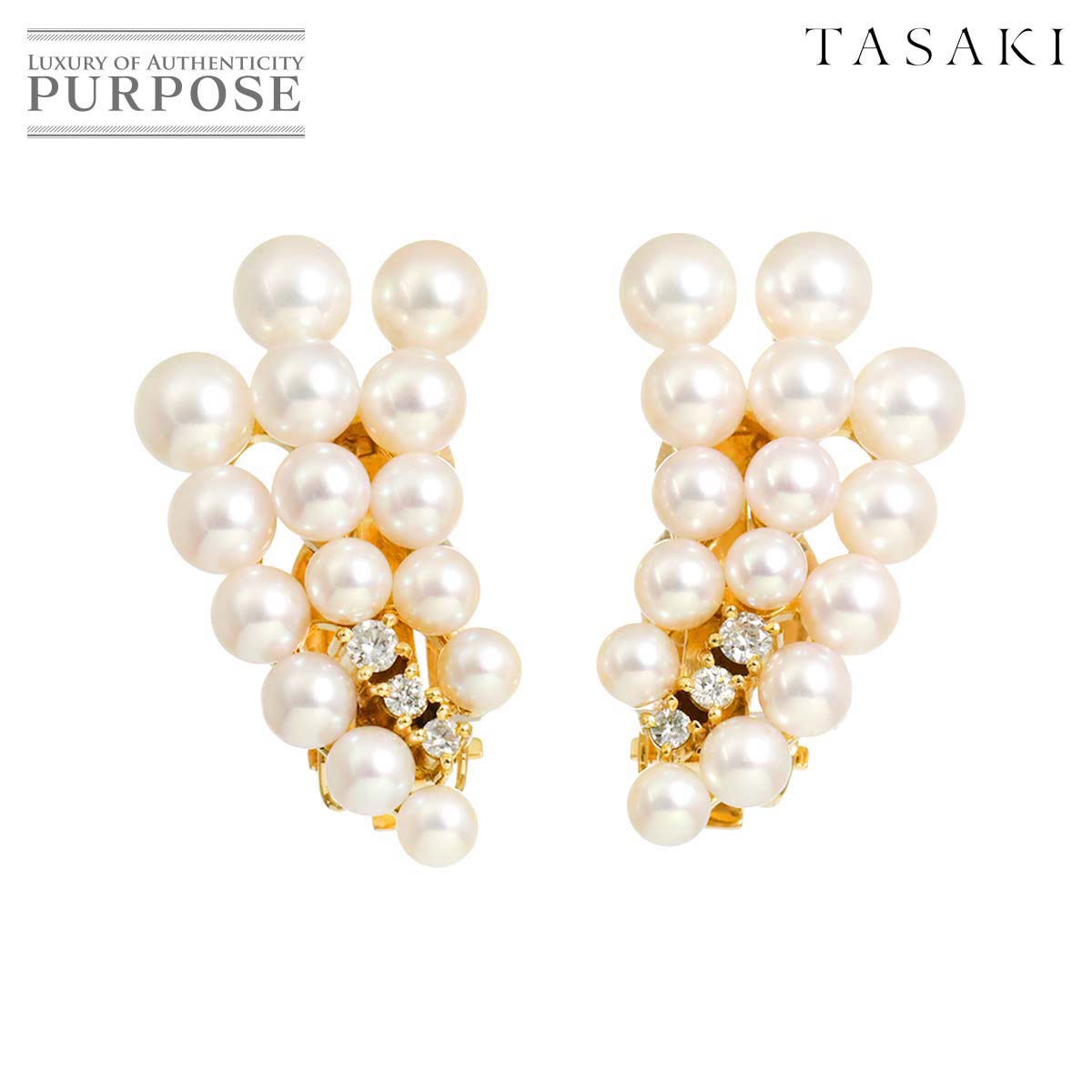 【新品同様】 タサキ TASAKI アコヤ真珠 5.2-3.5mm ダイヤ 0.08ctX2 イヤリング K18 PG ピンクゴールド 750 パール 田崎真珠 Earrings Clip on【中古】｜VINTAGE LOVER PURPOSE