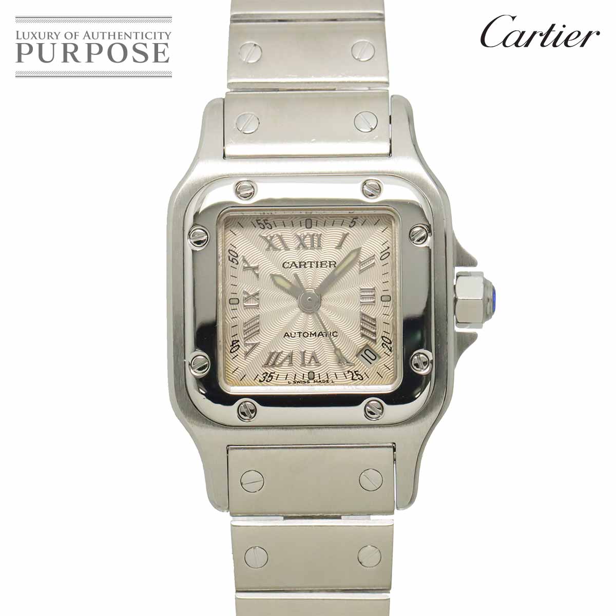 【新品入眼 済み】 カルティエ Cartier サントスガルベSM W20044D6 レディース ウォッチ デイト しろがね色 自動小銃一巻き オートマ 御覧なさる Santos 【中古】