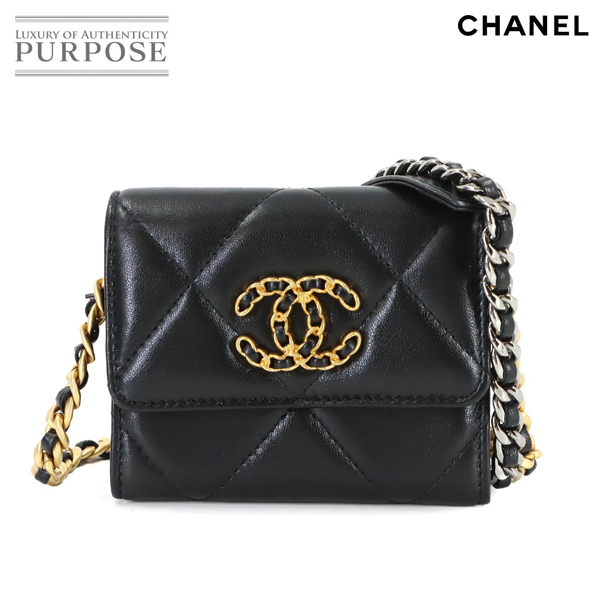 【未使用 展示品】 シャネル CHANEL 19 フラップ コインパース チェーン コインケース 小銭入れ レザー ブラック AP1787 Coin case 【中古】